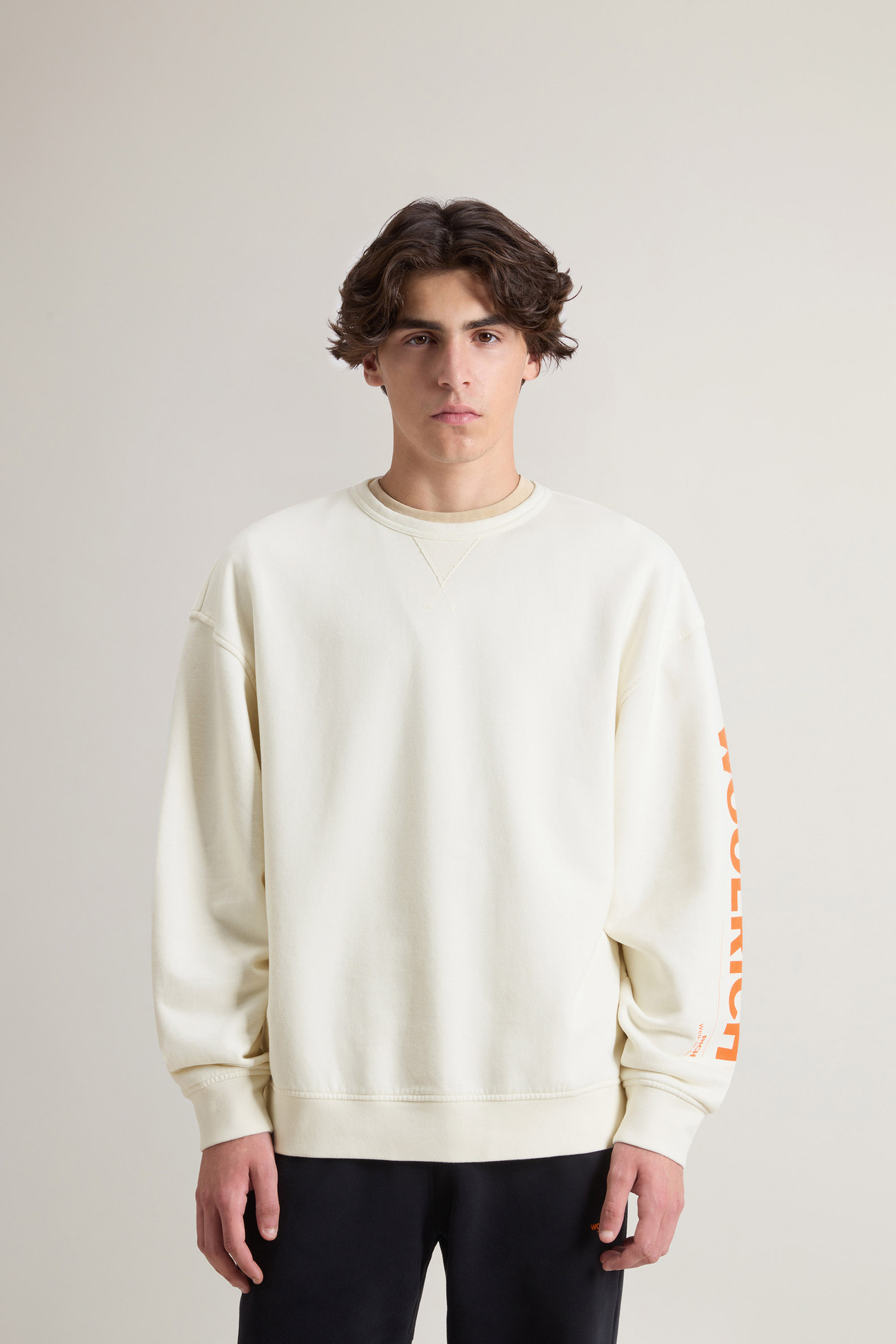 Teen Boys’ Crewneck Sweatshirt in Brushed Pure Cotton White photo 1 | Woolrich