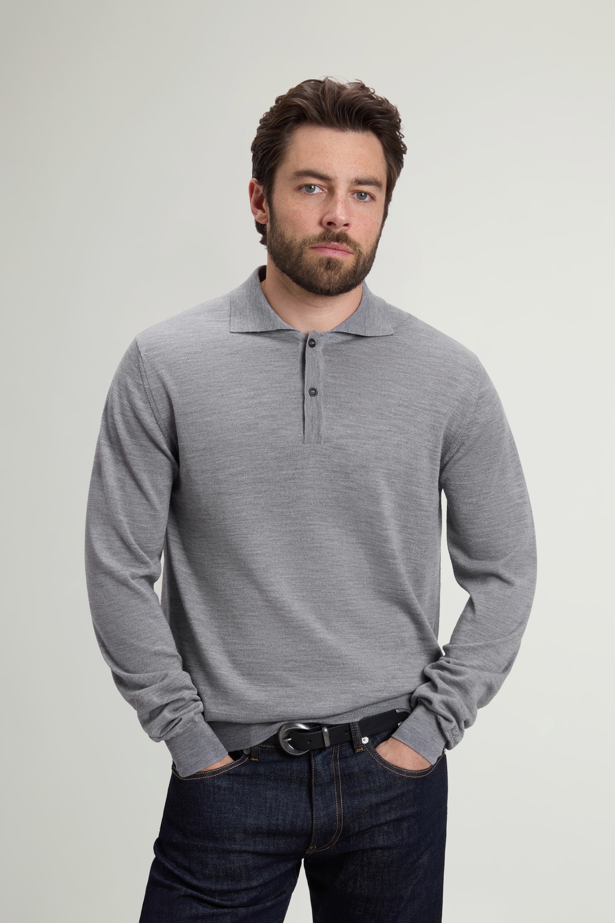 Polo in maglia di pura lana vergine Merino Grigio photo 1 | Woolrich