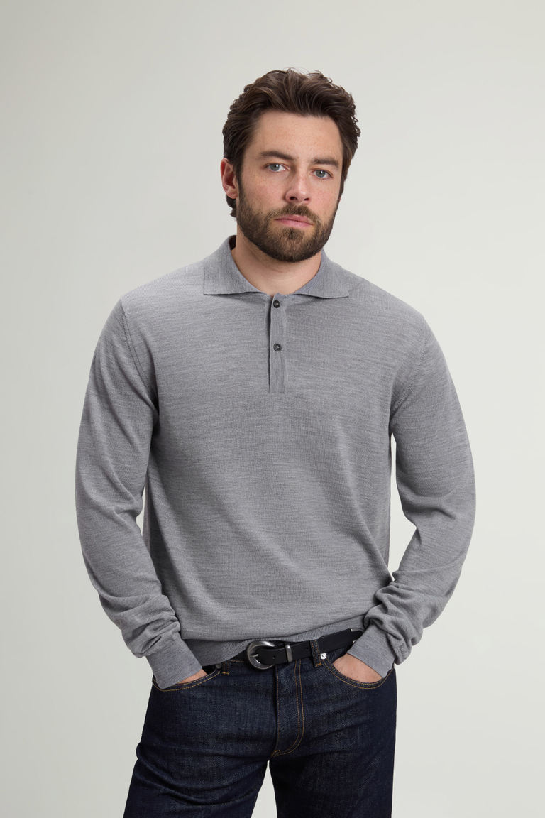 Strick-Poloshirt aus reiner Merino-Schurwolle Grau photo 1 | Woolrich