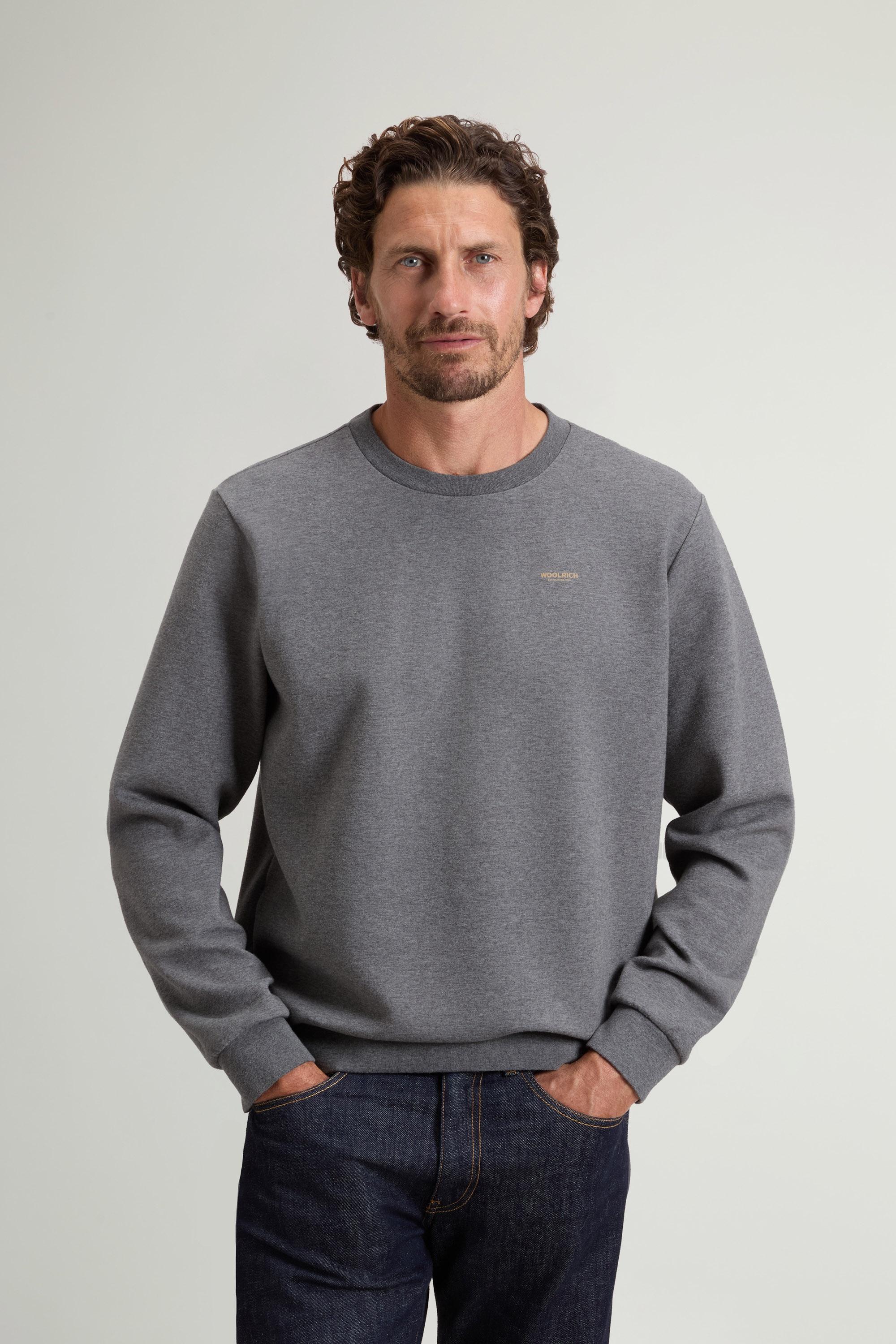 Crewneck Sweatshirt in Cotton-Blend Interlock with Logo Gray photo 1 | Woolrich