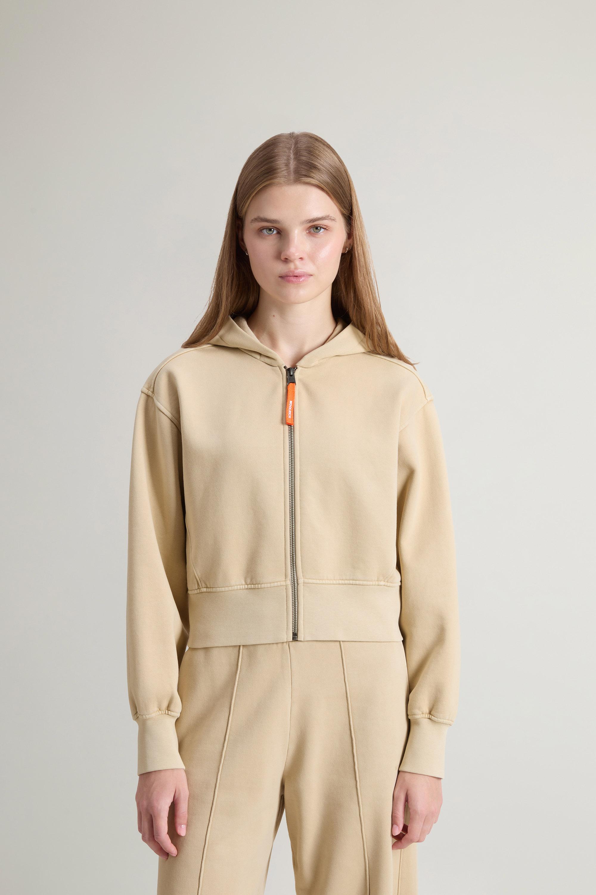 Teen Girls’ Garment-Dyed Cropped Hoodie in Pure Cotton Beige photo 1 | Woolrich