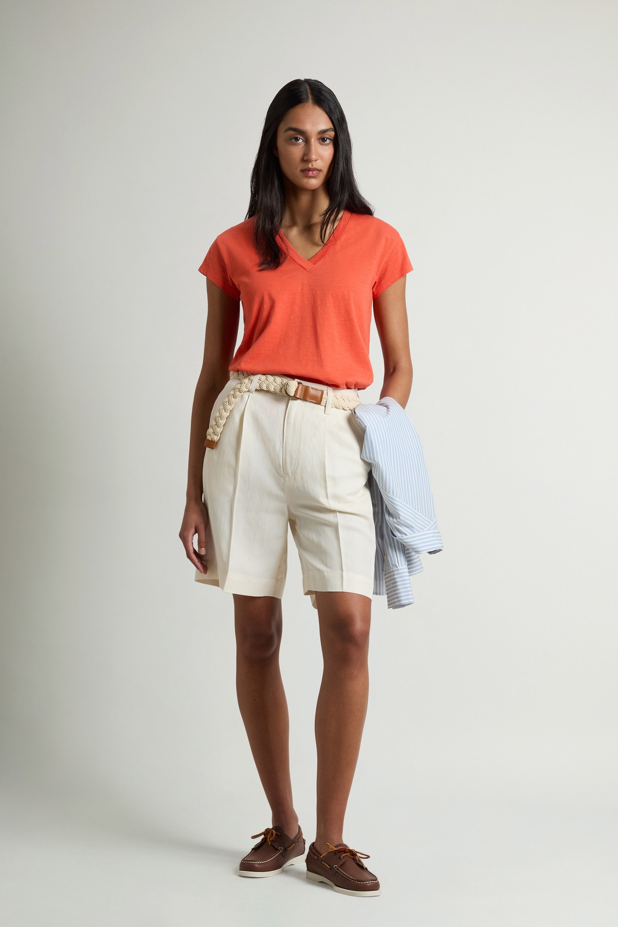 V-Neck T-Shirt in Pure Cotton Slub Fabric Red photo 2 | Woolrich