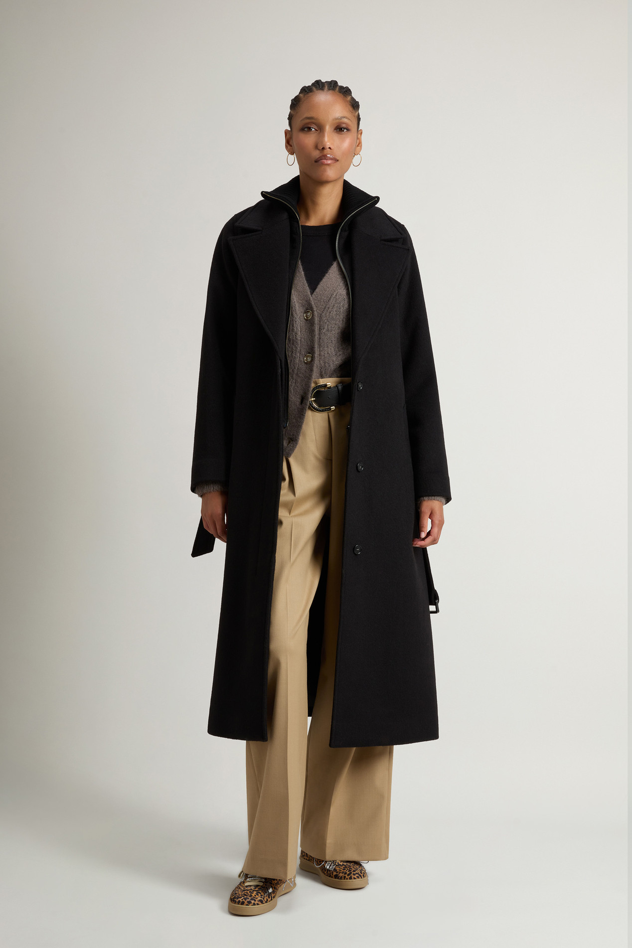 Wool-Blend Coat with Removable Bib Black photo 2 | Woolrich