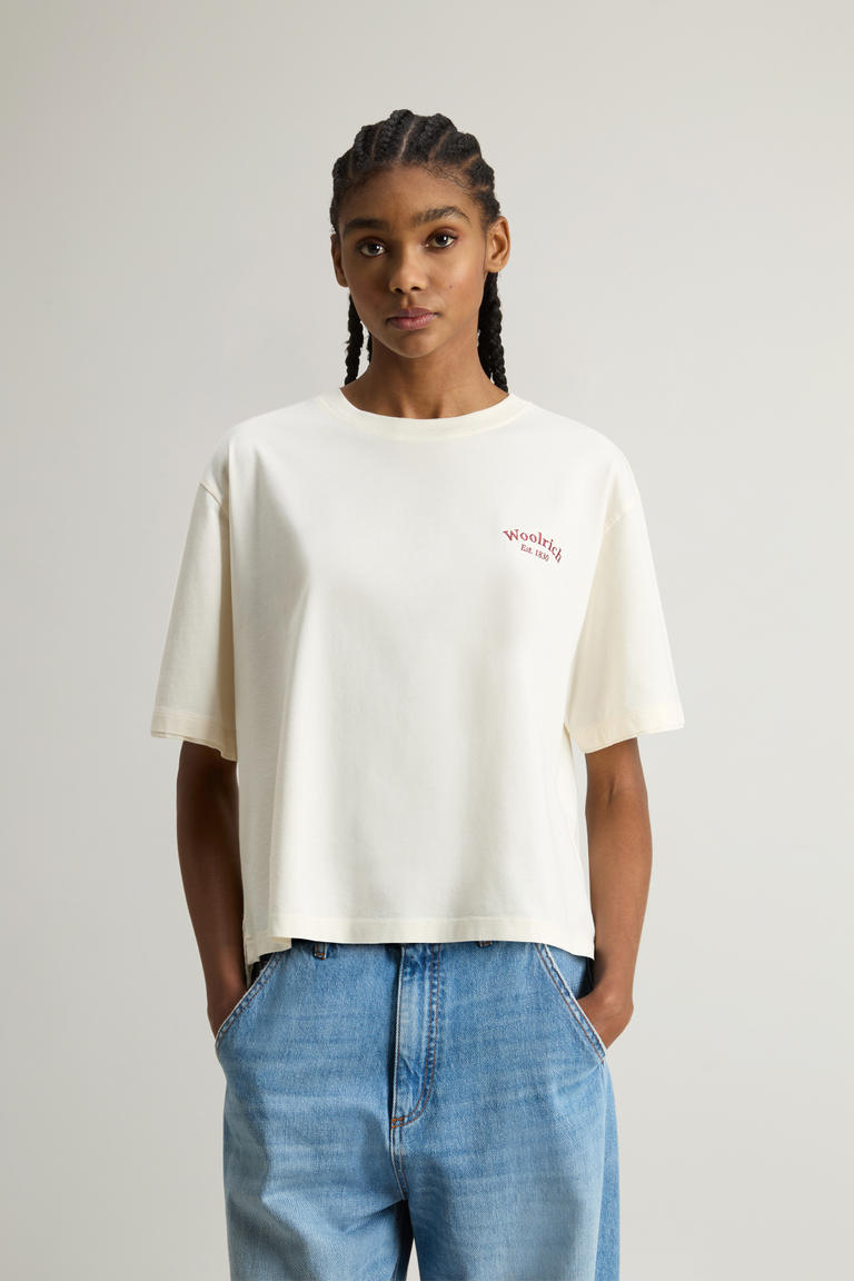 T-Shirt aus reiner Pima-Baumwolle mit Logo Weiß photo 1 | Woolrich