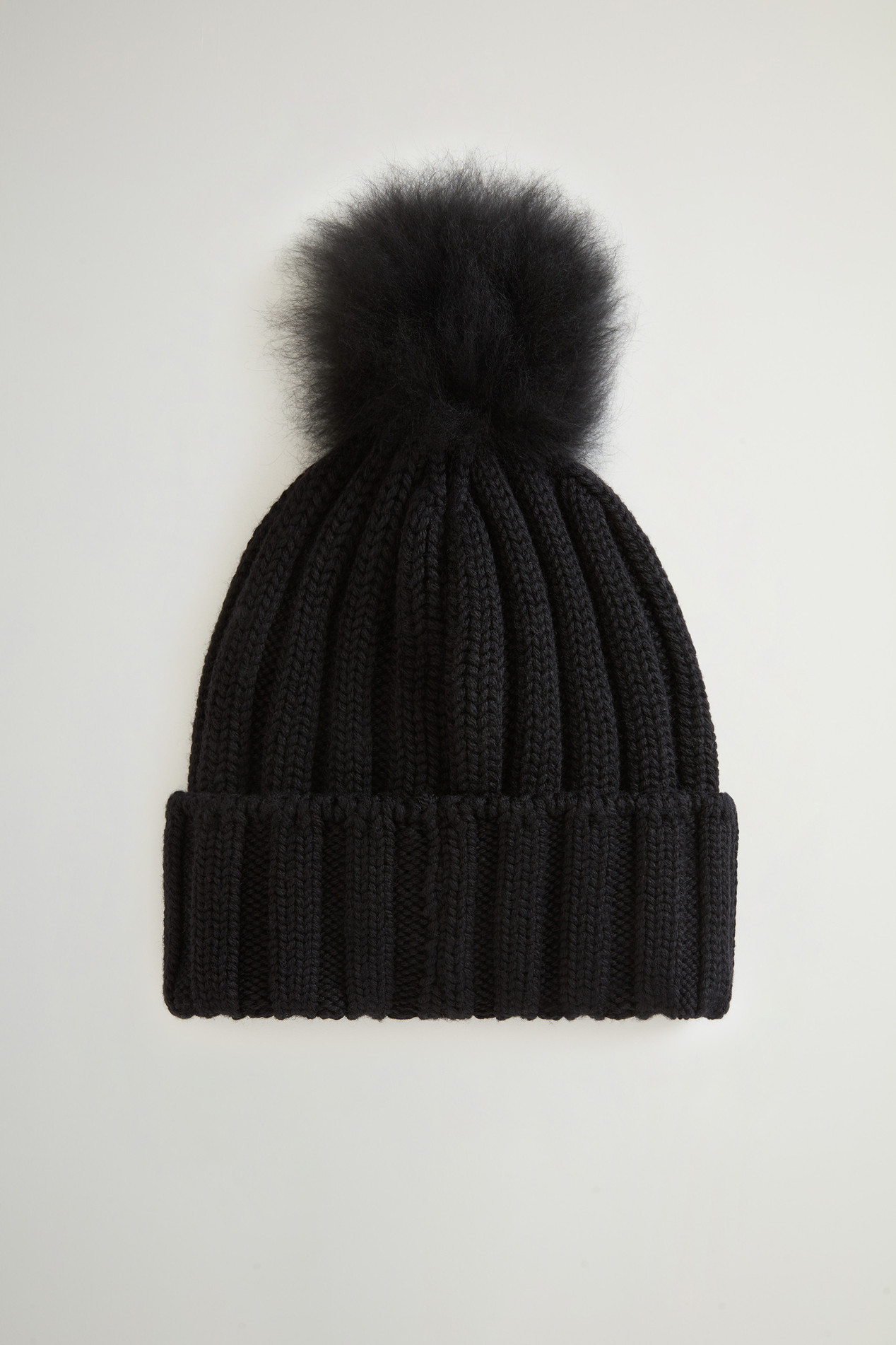 Merino Virgin Wool Beanie with Removable Cashmere Pompom Black photo 2 | Woolrich
