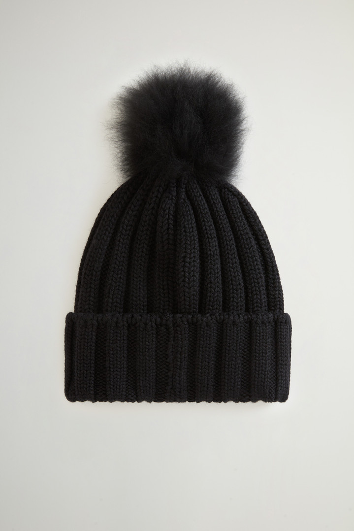 Merino Virgin Wool Beanie with Removable Cashmere Pompom Black photo 2 | Woolrich