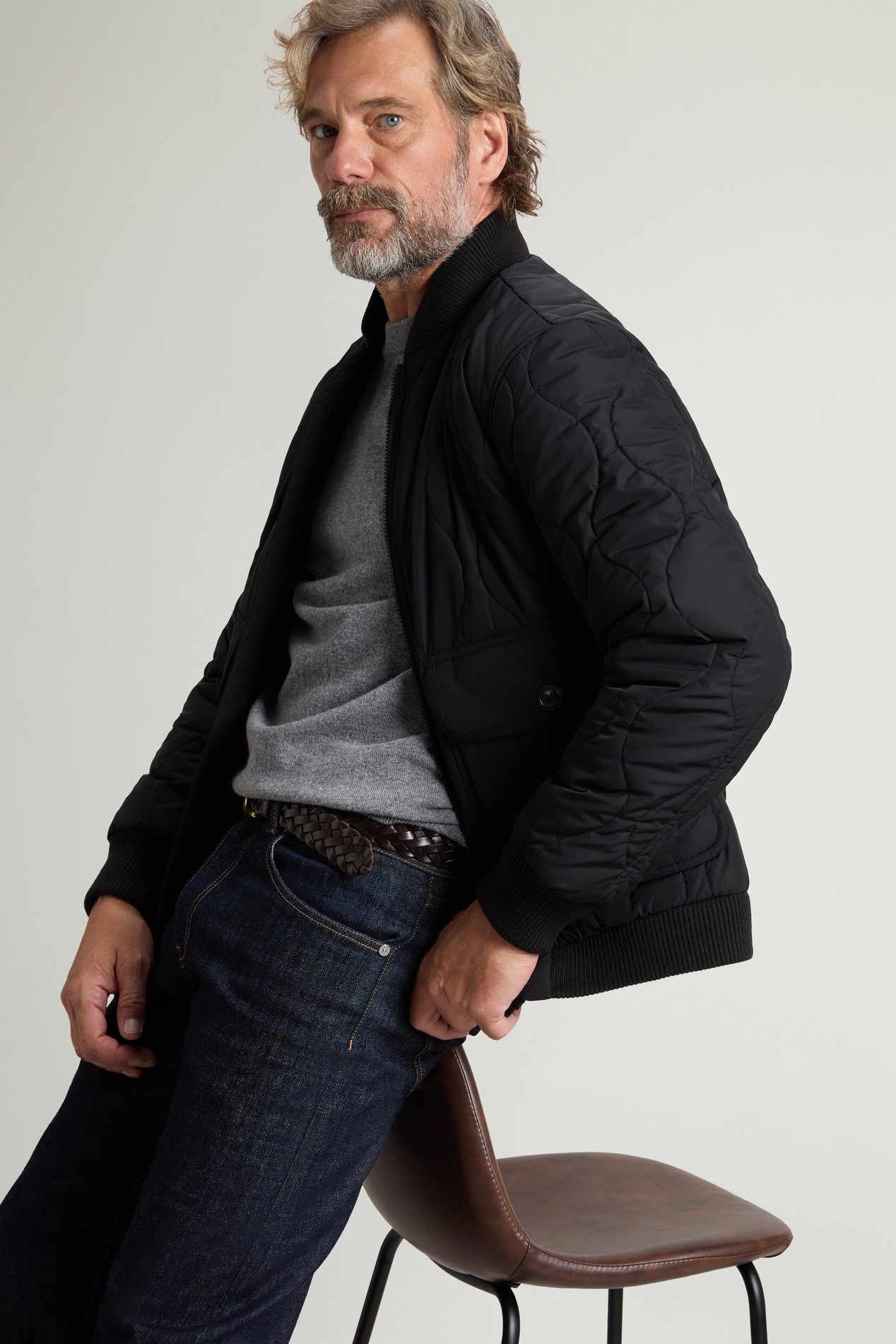 Quilted Bomber Jacket in Glossy Nylon Black photo 4 | Woolrich