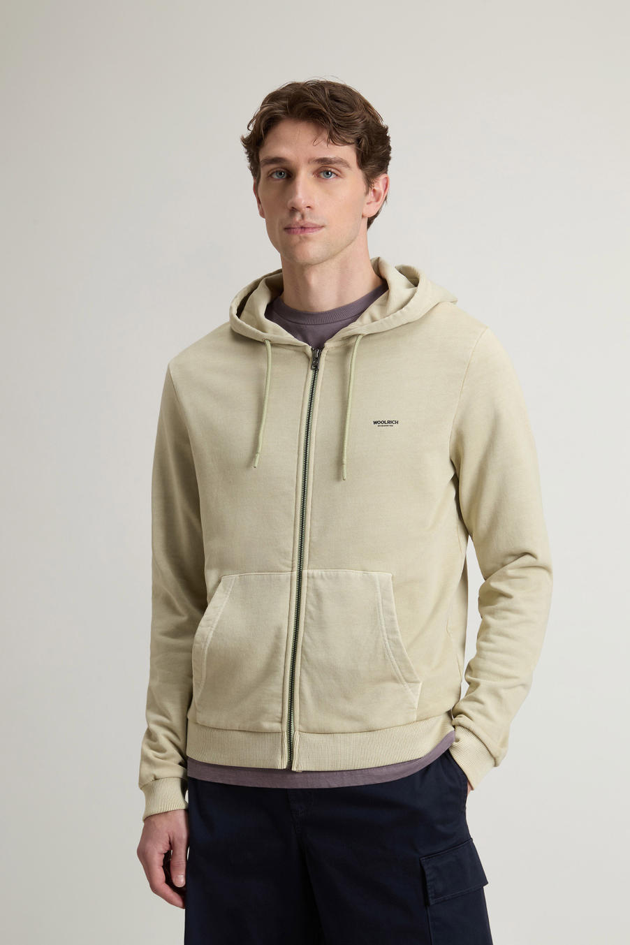 GARMENT DYED LOGO FULL ZIP HOODIE Beige photo 1 | Woolrich