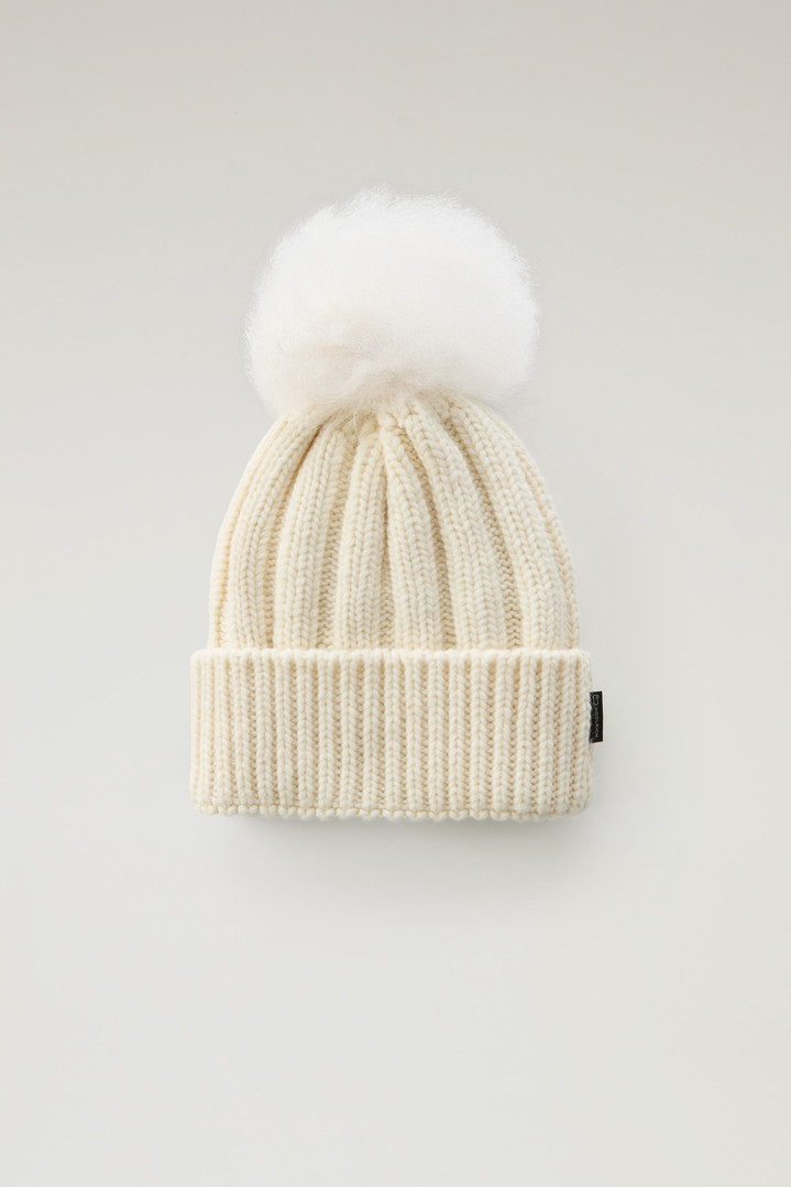 Girls' Beanie in Pure Virgin Wool with Cashmere Pom-Pom White photo 1 | Woolrich