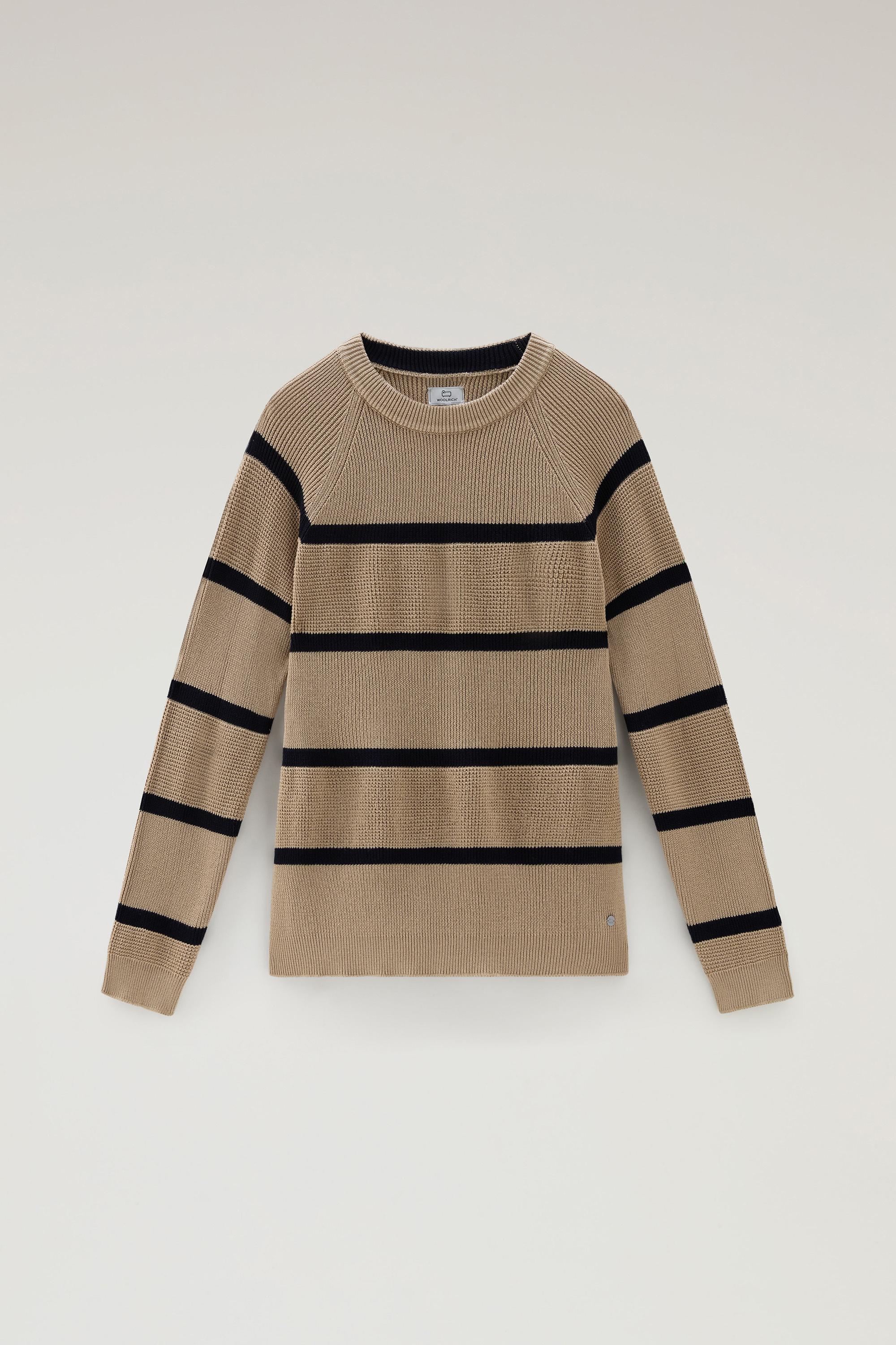Striped Crewneck Sweater in Pure Cotton Beige photo 1 | Woolrich