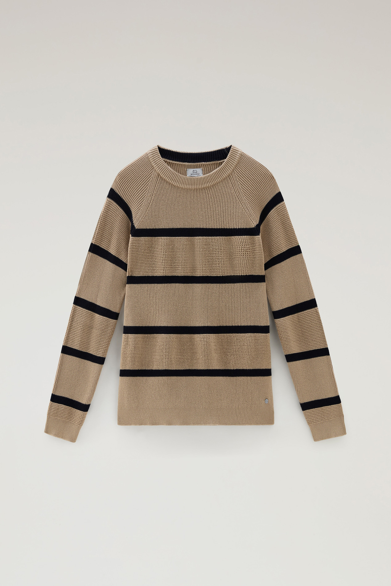 Striped Crewneck Sweater in Pure Cotton Beige photo 1 | Woolrich