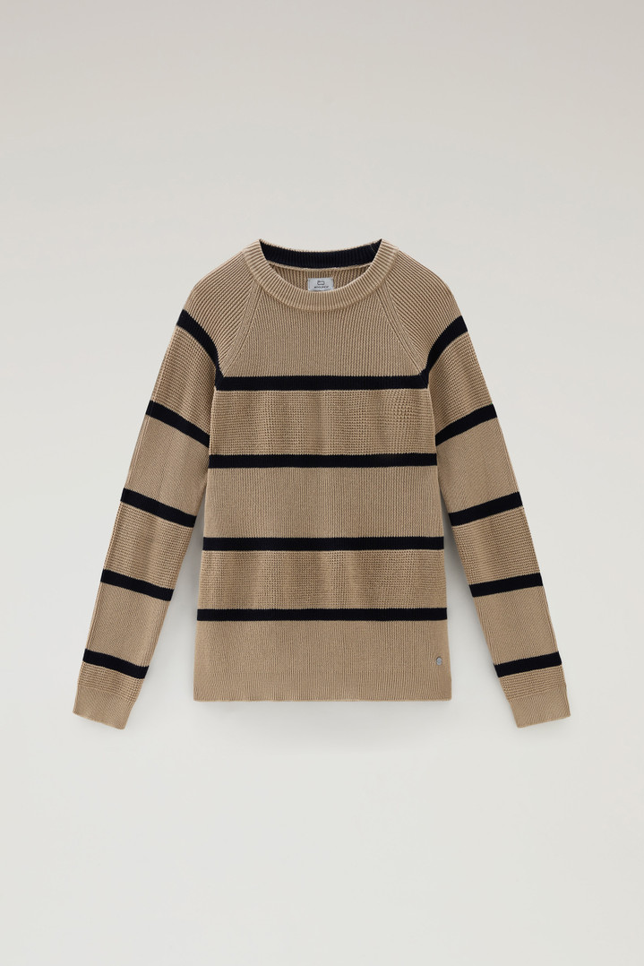 Striped Crewneck Sweater in Pure Cotton Beige photo 1 | Woolrich