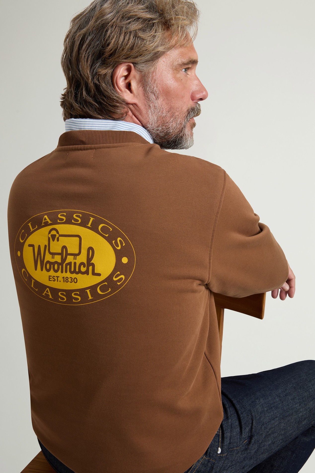 Crewneck Sweatshirt in Cotton Blend with Print Brown photo 4 | Woolrich