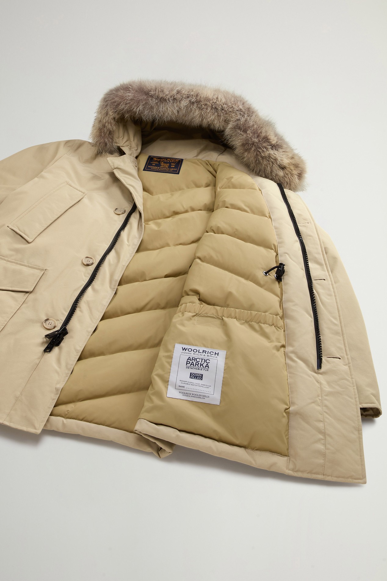 Arctic Parka in Ramar Cloth with Detachable Fur Trim Beige photo 8 | Woolrich