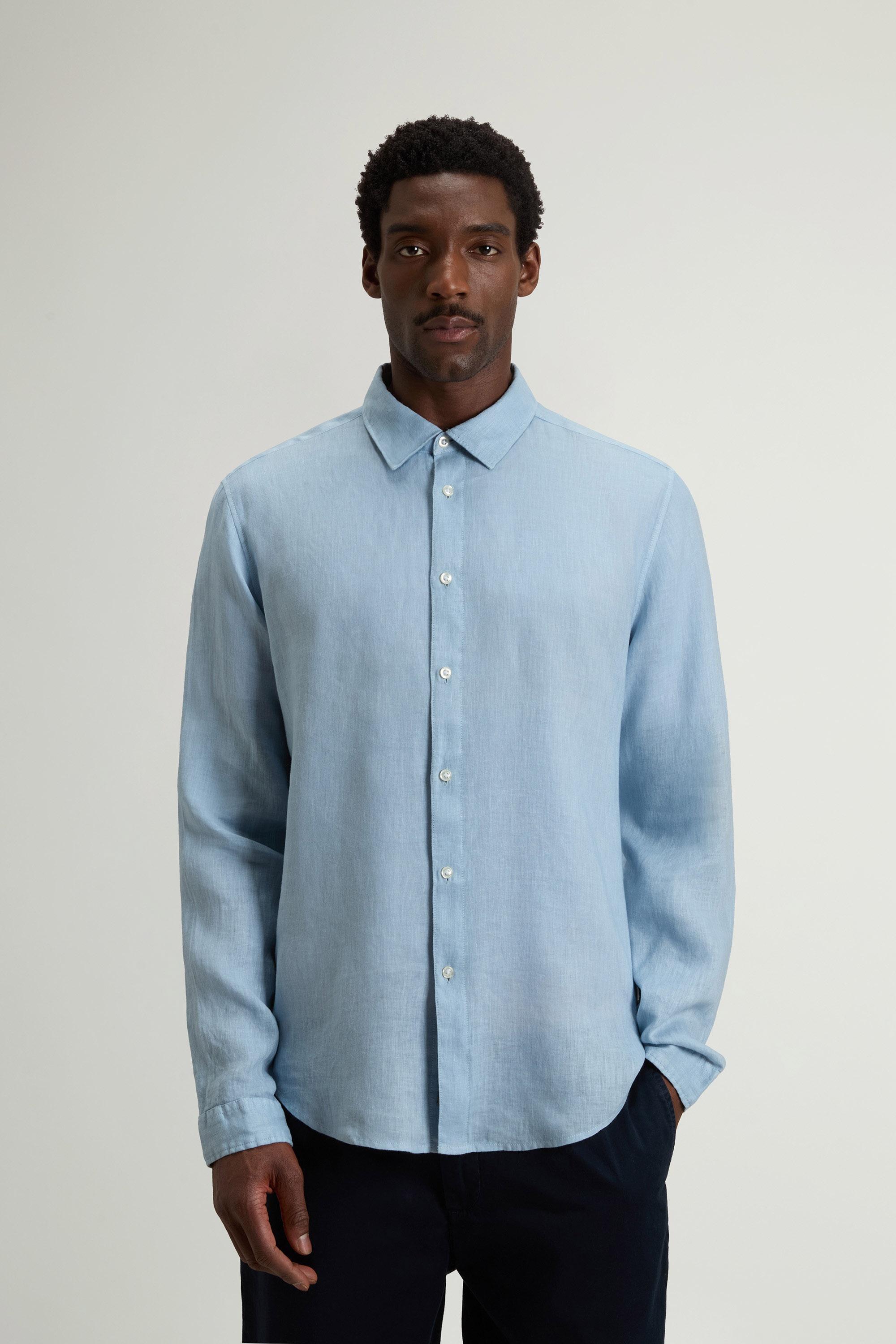 Garment-Dyed Pure Linen Shirt Blue photo 1 | Woolrich