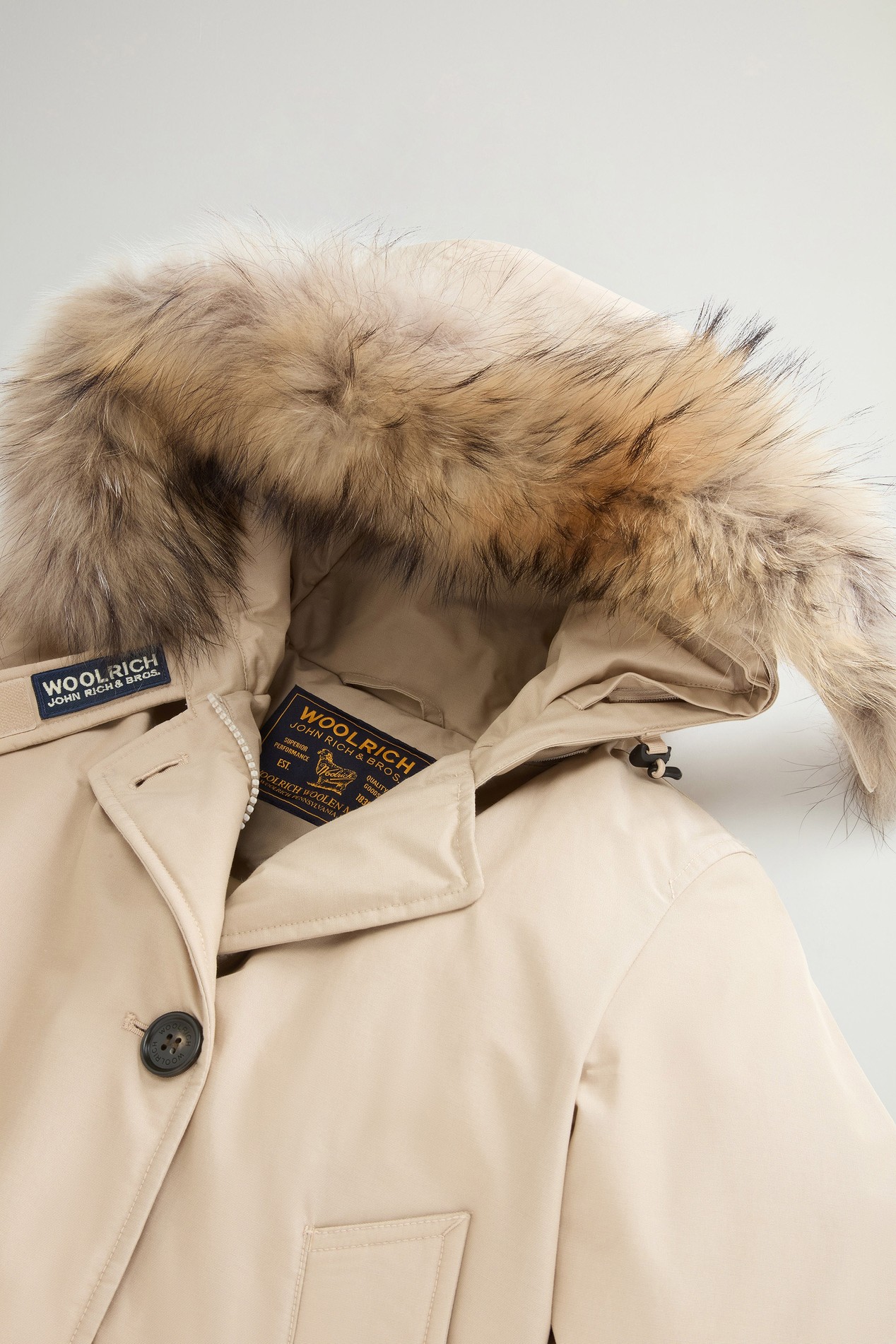 Arctic Parka in Ramar Cloth with Four Pockets and Detachable Fur Beige photo 6 | Woolrich