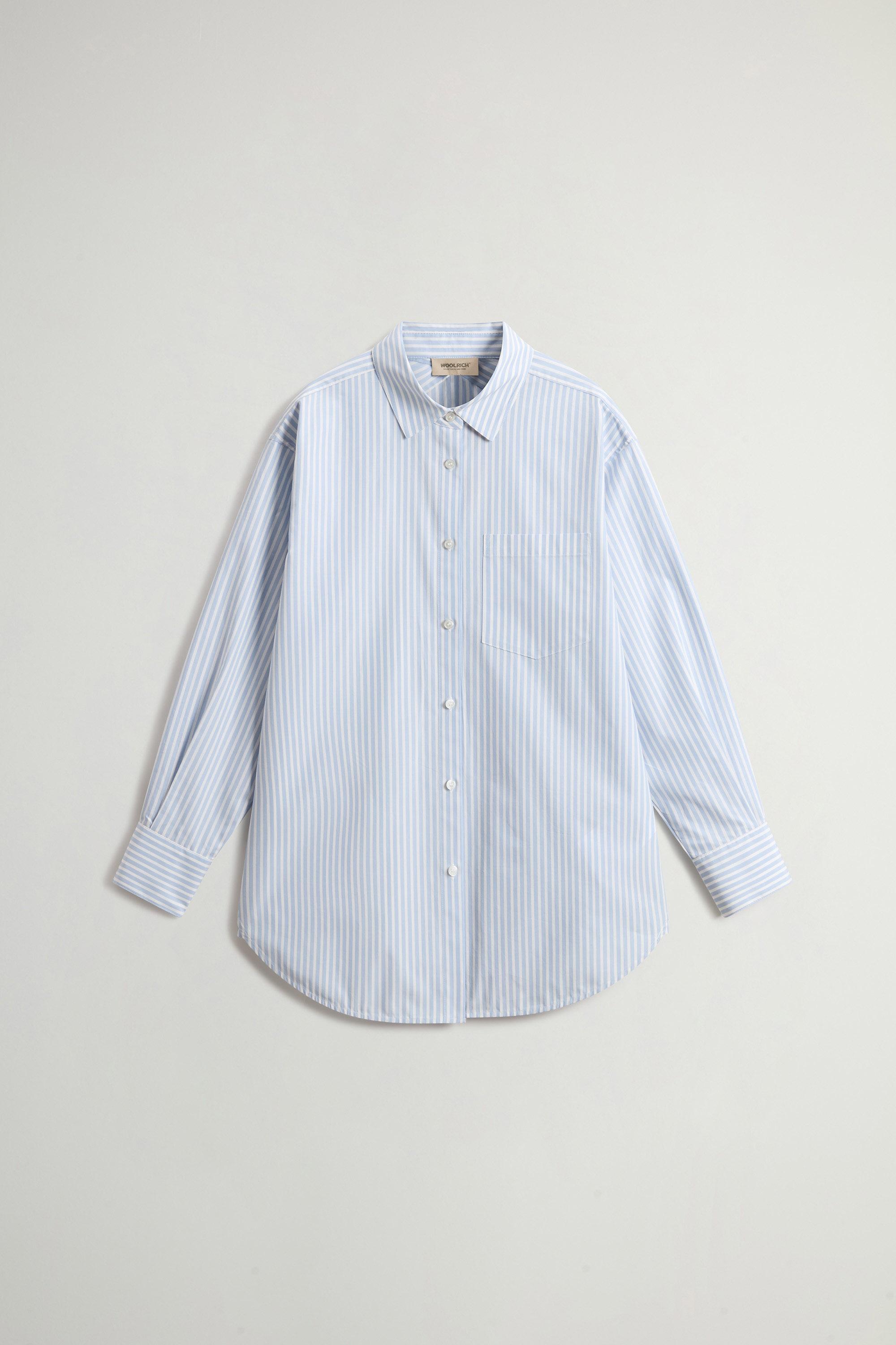 STRIPED COTTON POPLIN BOYFRIEND SHIRT Blue photo 5 | Woolrich