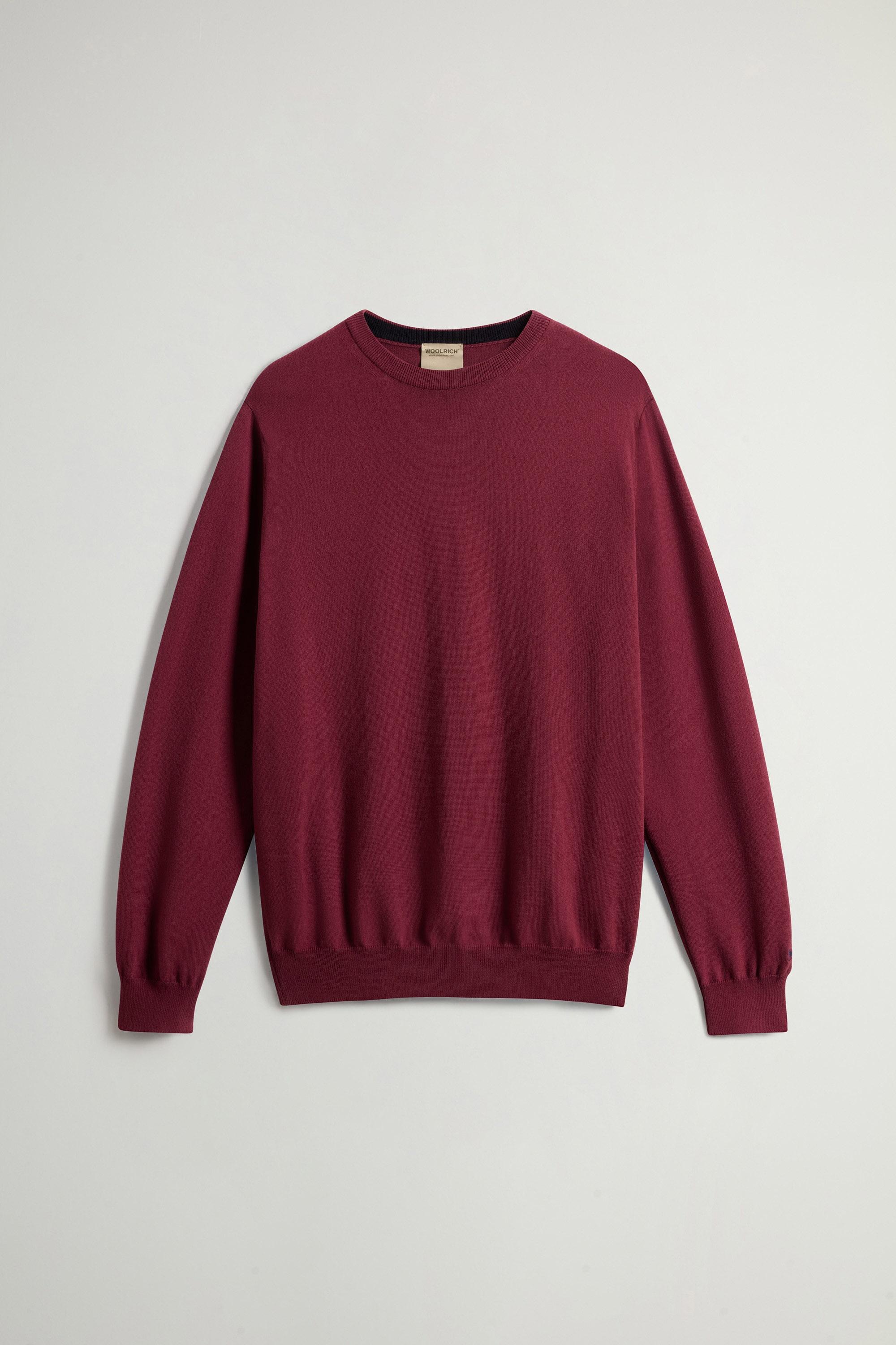 Crewneck Sweater in Pure Cotton with Embroidered Logo Burgundy photo 5 | Woolrich