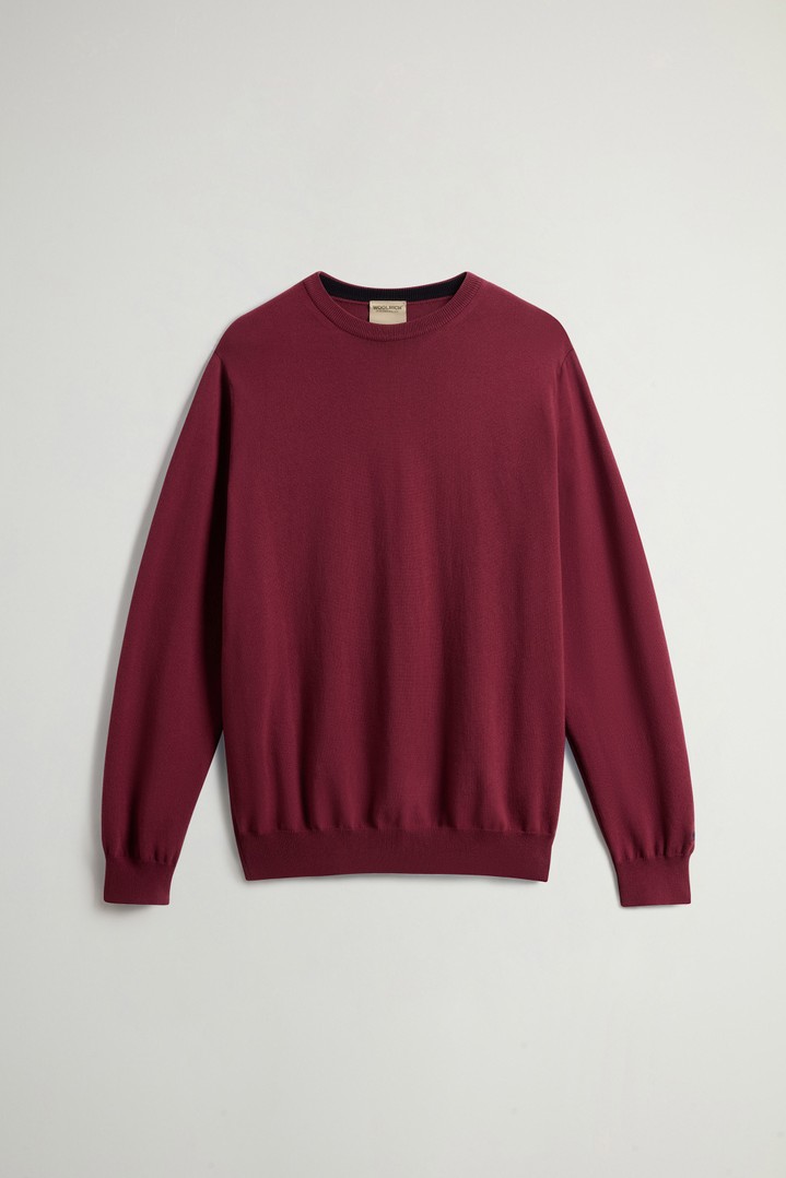 Crewneck Sweater in Pure Cotton with Embroidered Logo Burgundy photo 5 | Woolrich