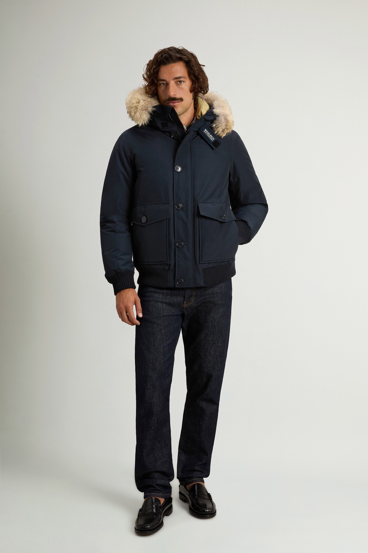 Padded Polar bomber jacket in Ramar Cloth with hood Blue photo 2 | Woolrich