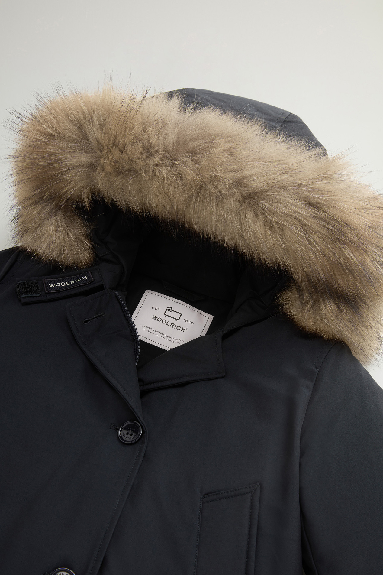 Arctic Parka in Ramar Cloth with Four Pockets and Detachable Fur Blue photo 6 | Woolrich