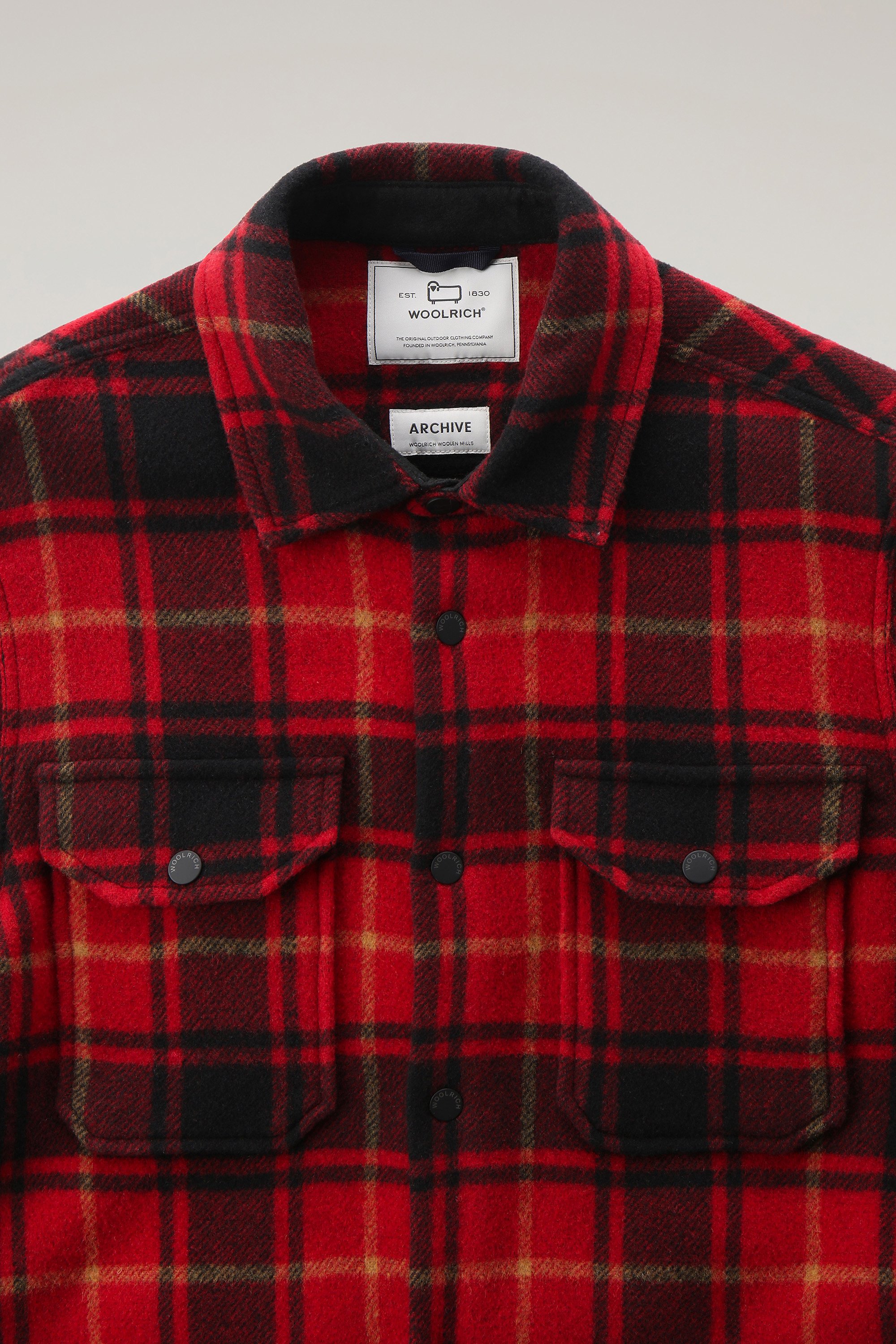 Men's Alaskan Check Overshirt in Bonded Wool Blend red | Woolrich US Men's Alaskan Check Overshirt in Bonded Wool Blend red | Woolrich US