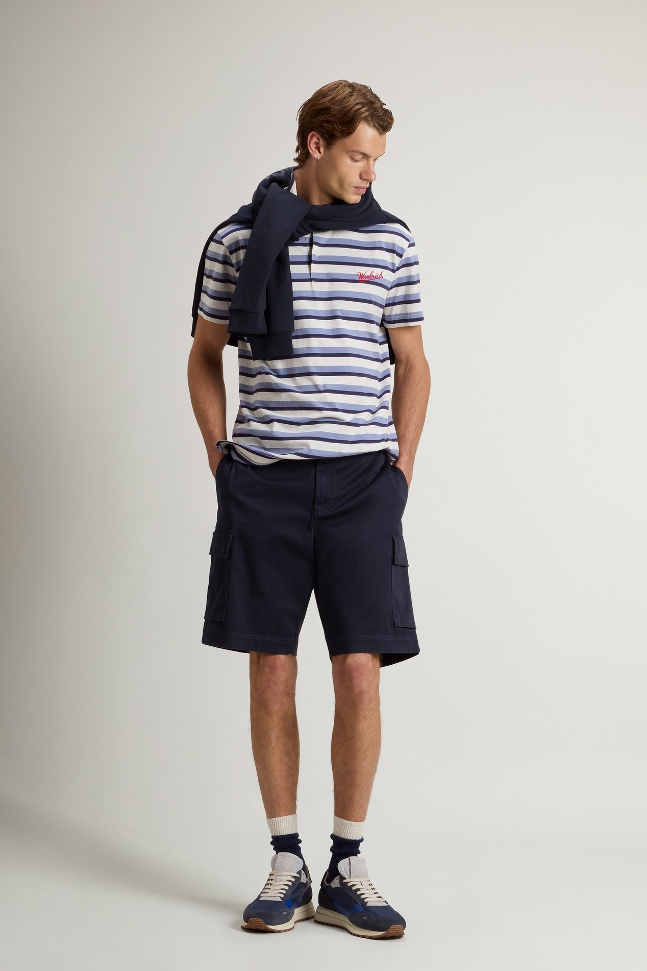 STRIPED COTTON MELANGE S/S POLO Blau photo 2 | Woolrich