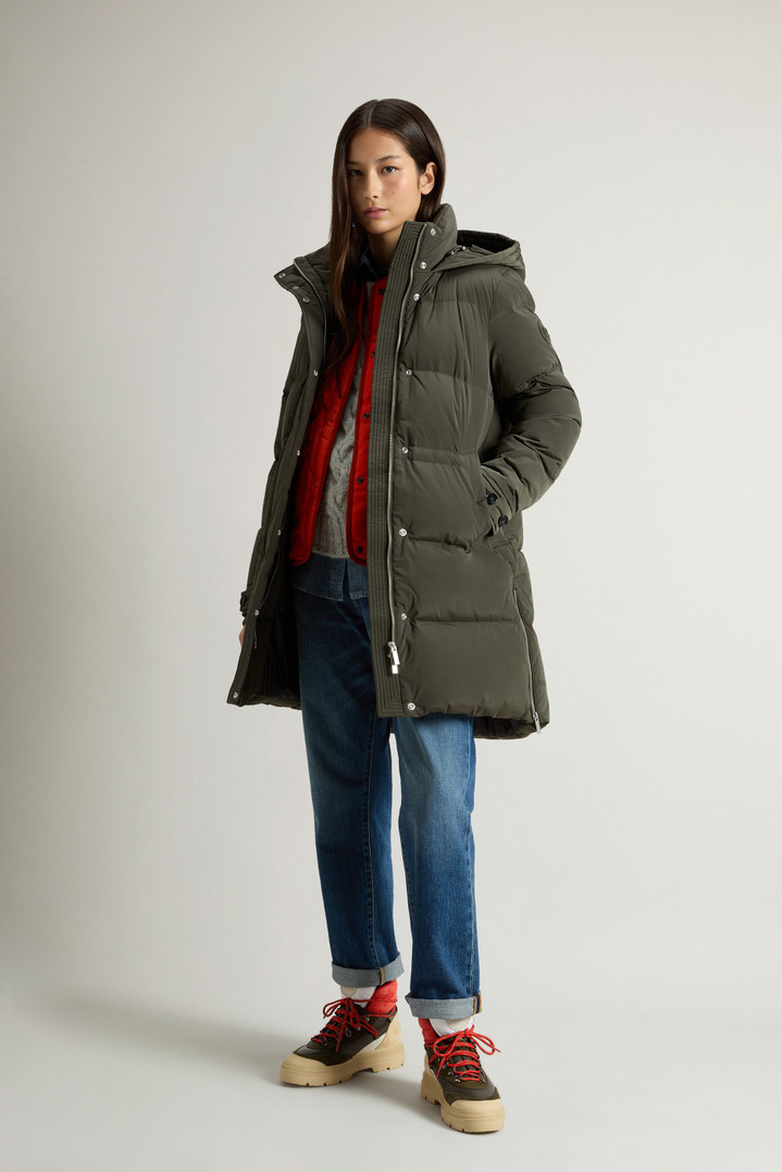 Hooded Alsea Down Jacket in Stretch Nylon Green photo 2 | Woolrich
