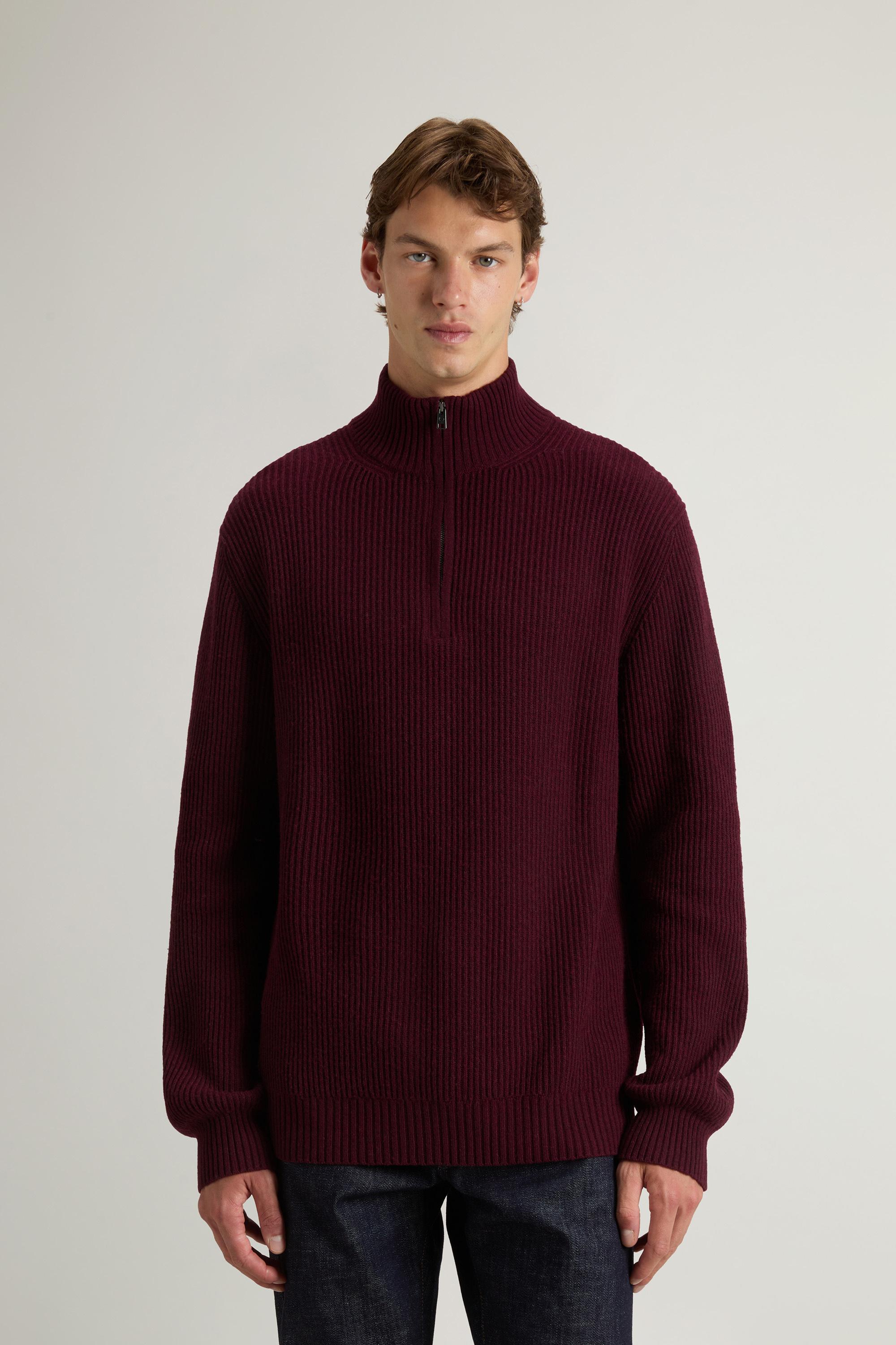 Half-Zipper Turtleneck Sweater in Wool and Cashmere Blend Burgundy photo 1 | Woolrich