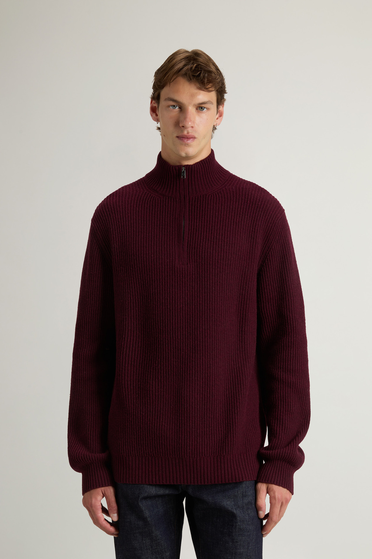 Half-Zipper Turtleneck Sweater in Wool and Cashmere Blend Burgundy photo 1 | Woolrich