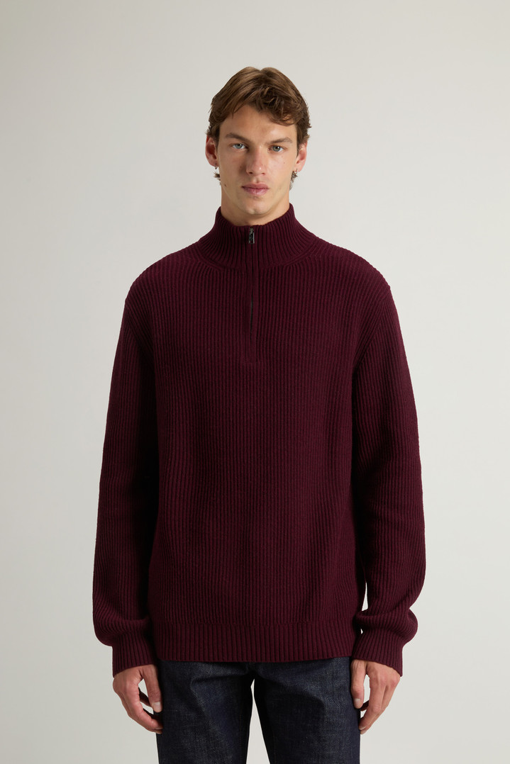 Half-Zipper Turtleneck Sweater in Wool and Cashmere Blend Burgundy photo 1 | Woolrich