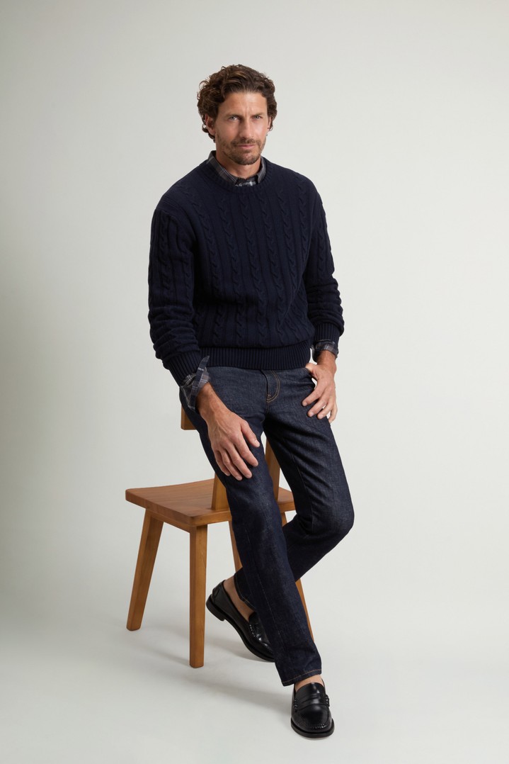 Maglione girocollo in misto lana e cotone a trecce Blu photo 2 | Woolrich