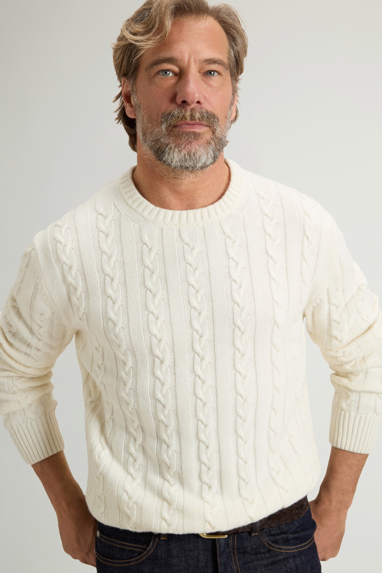 Maglione girocollo in misto lana e cotone a trecce Bianco photo 4 | Woolrich