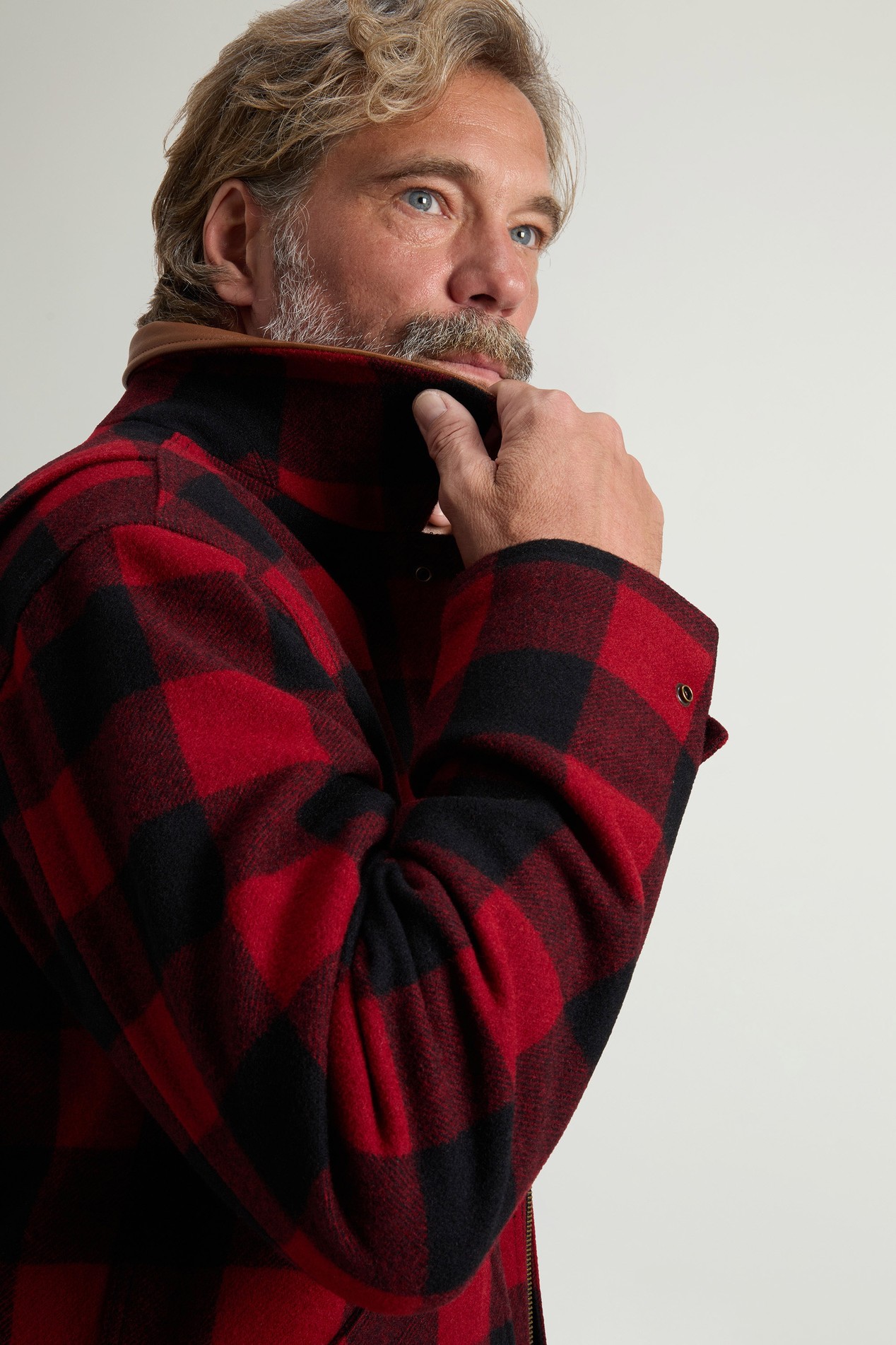 Manteau Barn à carreaux en laine italienne mélangée Rouge photo 4 | Woolrich