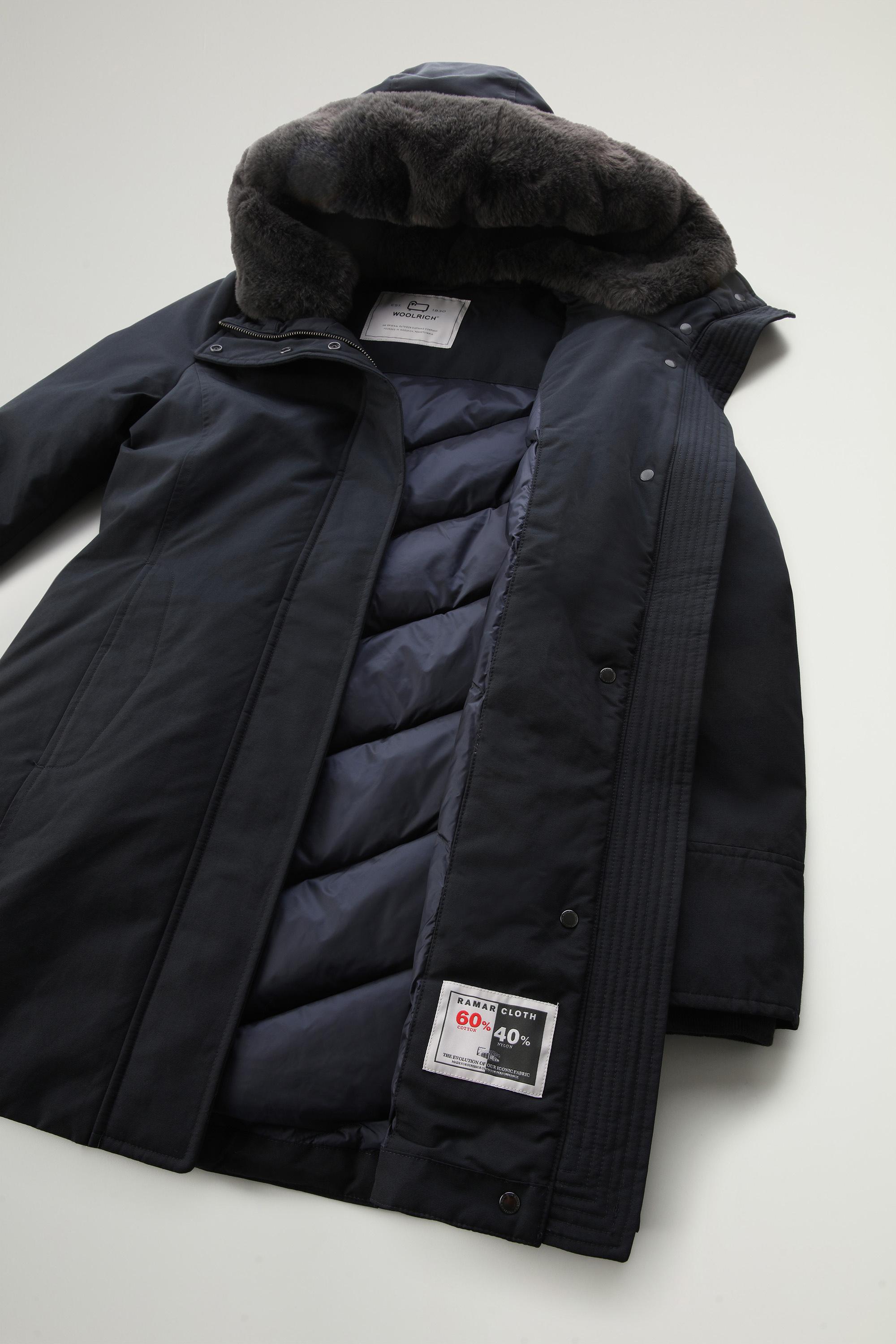 Boulder Parka in Ramar Cloth with Hood and Detachable Faux Fur Trim Blue photo 10 | Woolrich