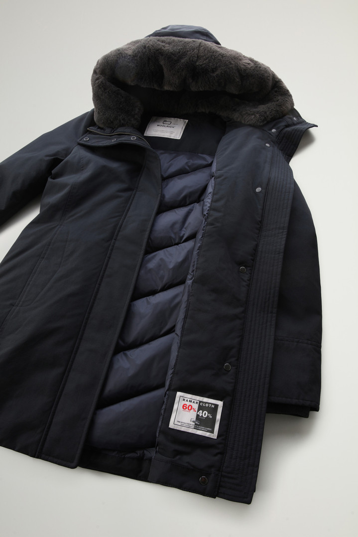 Boulder Parka in Ramar Cloth with Hood and Detachable Faux Fur Trim Blue photo 10 | Woolrich