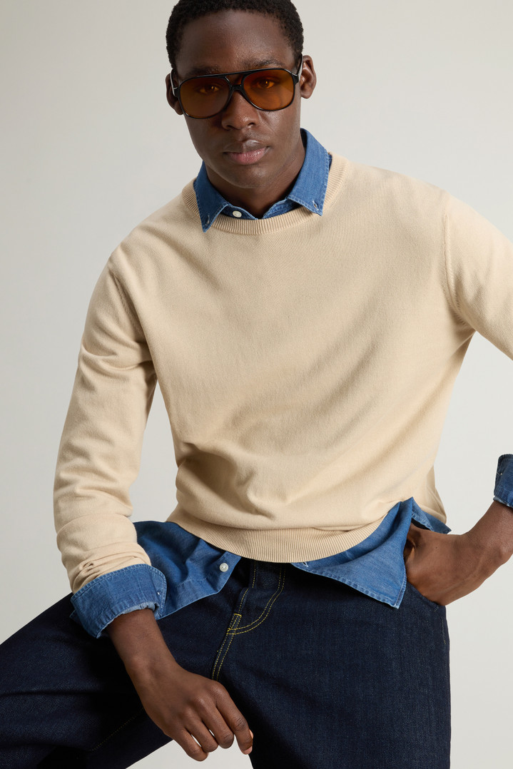 Crewneck Sweater in Pure Cotton with Embroidered Logo Beige photo 4 | Woolrich