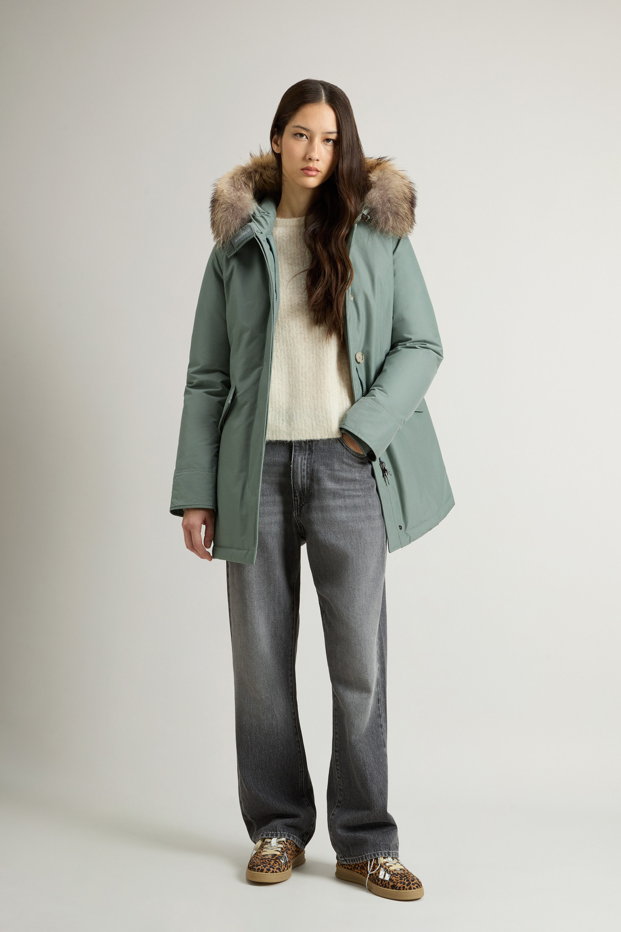 Arctic Parka in Ramar Cloth with Detachable Fur Trim Green photo 2 | Woolrich