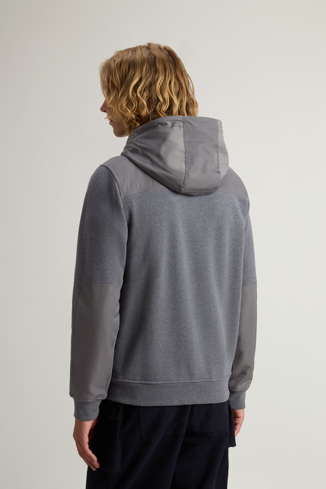Hybrid Pure Cotton and Nylon Hoodie Gray photo 3 | Woolrich