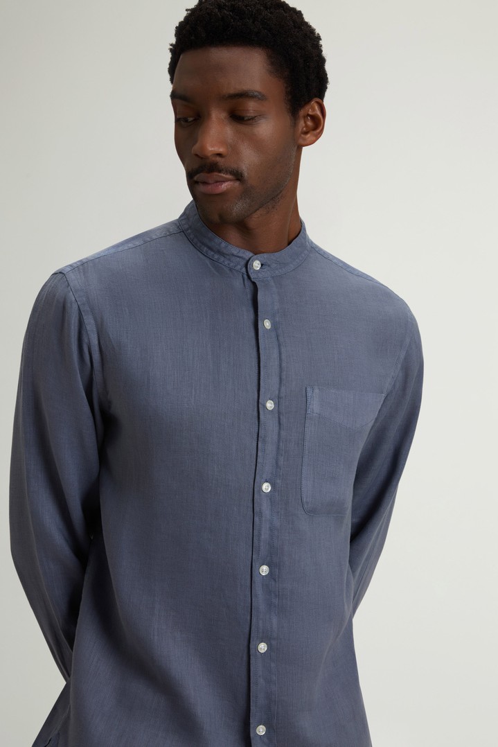 BAND COLLAR LINEN SHIRT Blue photo 4 | Woolrich