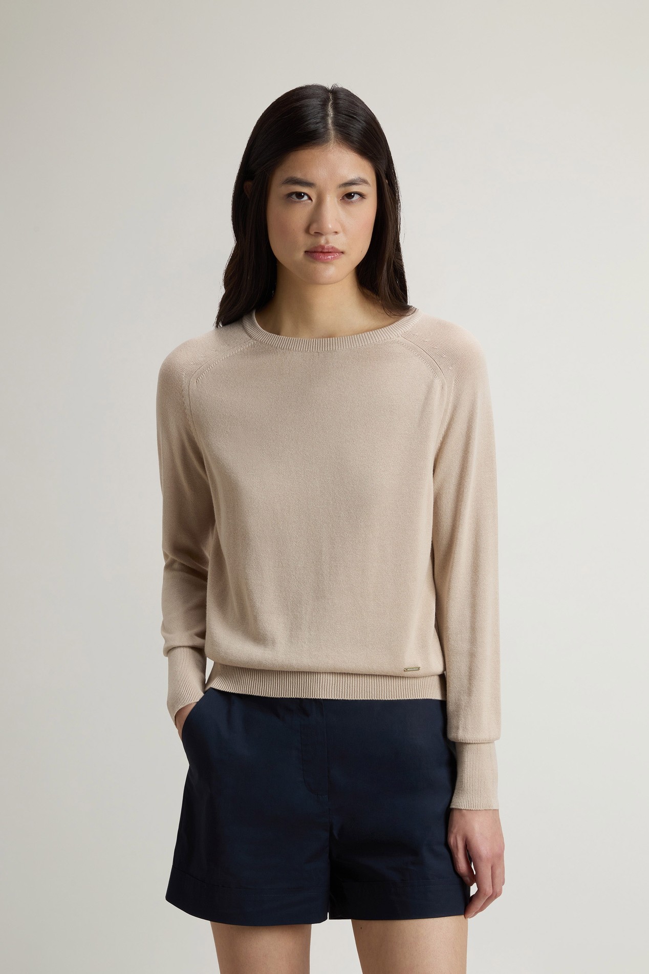 COTTON MODAL CREWNECK Beige photo 1 | Woolrich