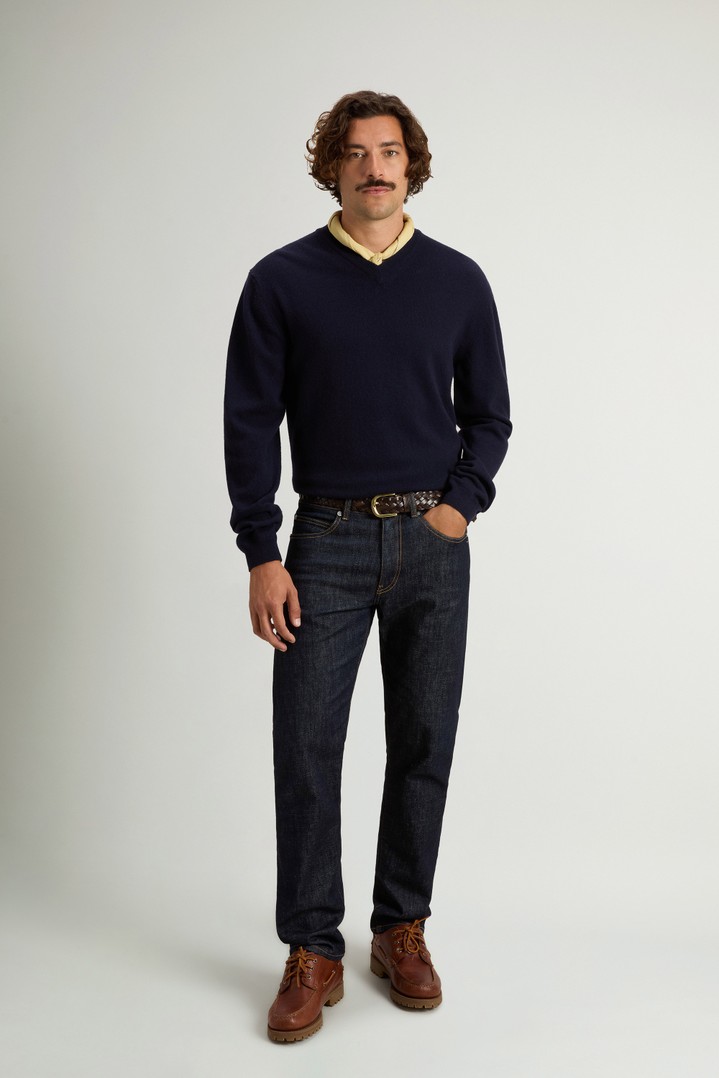 V-Neck Sweater in Pure Virgin Wool Blue photo 2 | Woolrich