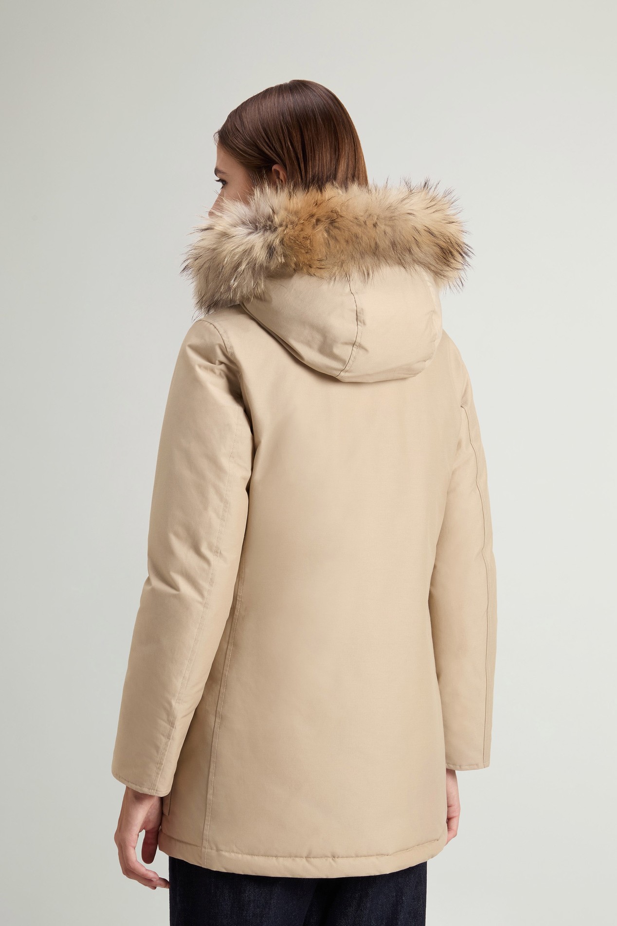 Arctic Parka in Ramar Cloth with Four Pockets and Detachable Fur Beige photo 3 | Woolrich