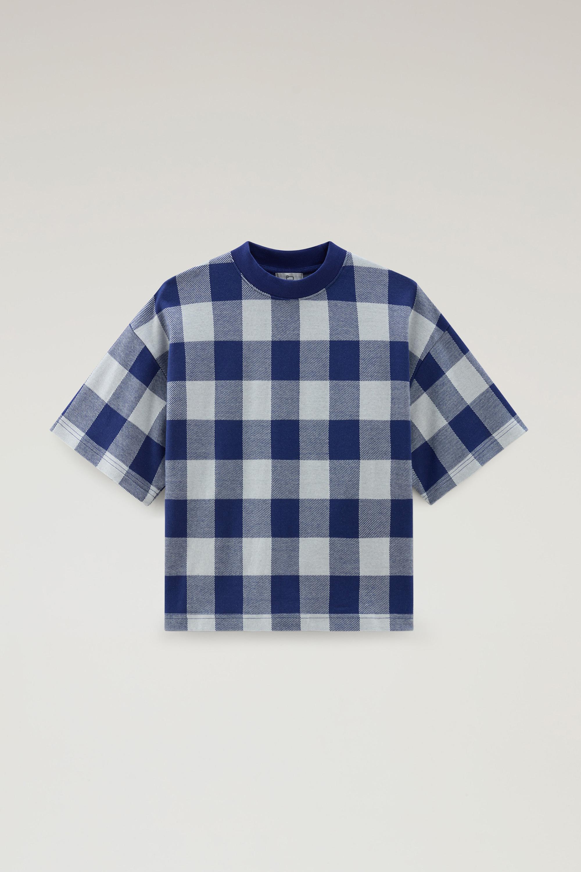 T-shirt with Jacquard Buffalo Check Pattern Blue photo 1 | Woolrich