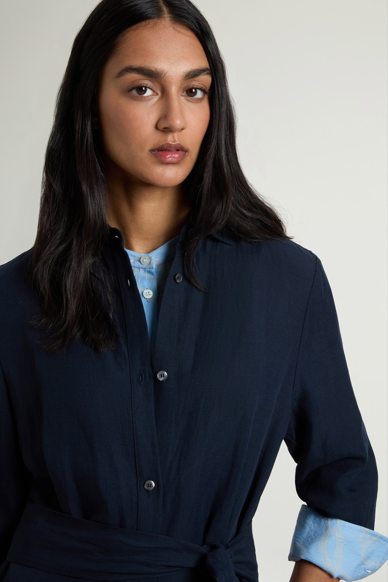 Shirt Dress in Linen Blend with Belt Blue photo 4 | Woolrich