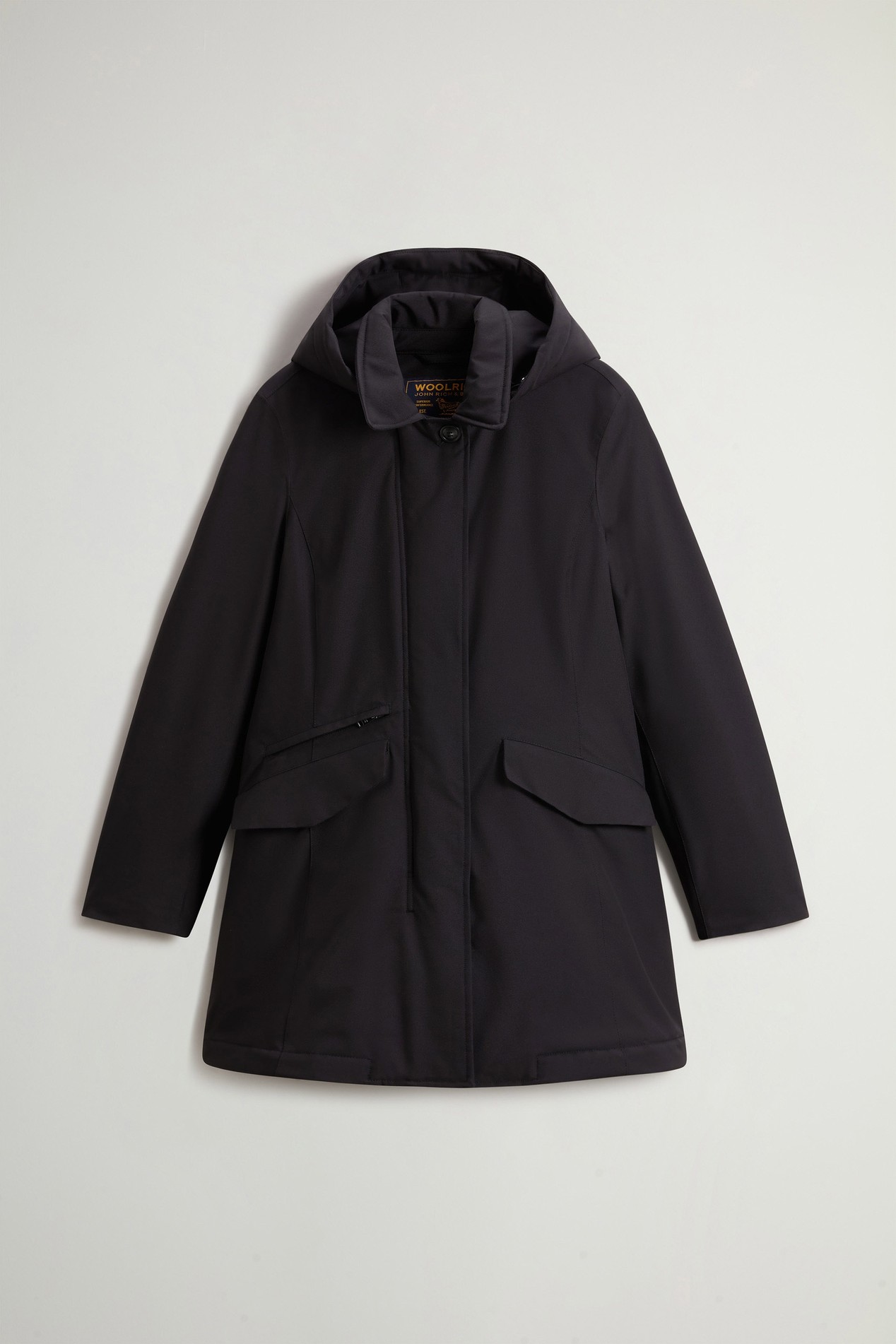 Coat in Light Stretch with Removable Hood Black photo 5 | Woolrich