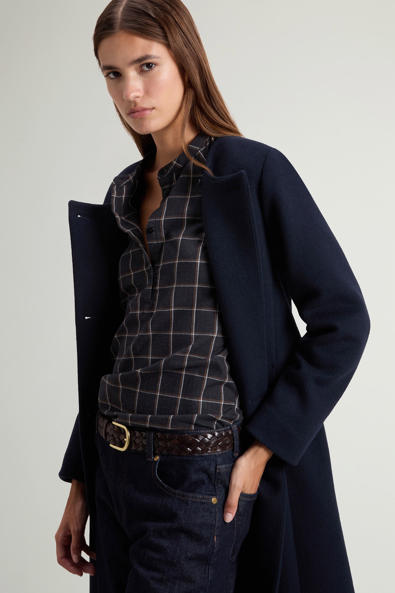 Double-Breasted Coat in Melton Wool Blend Blue photo 4 | Woolrich