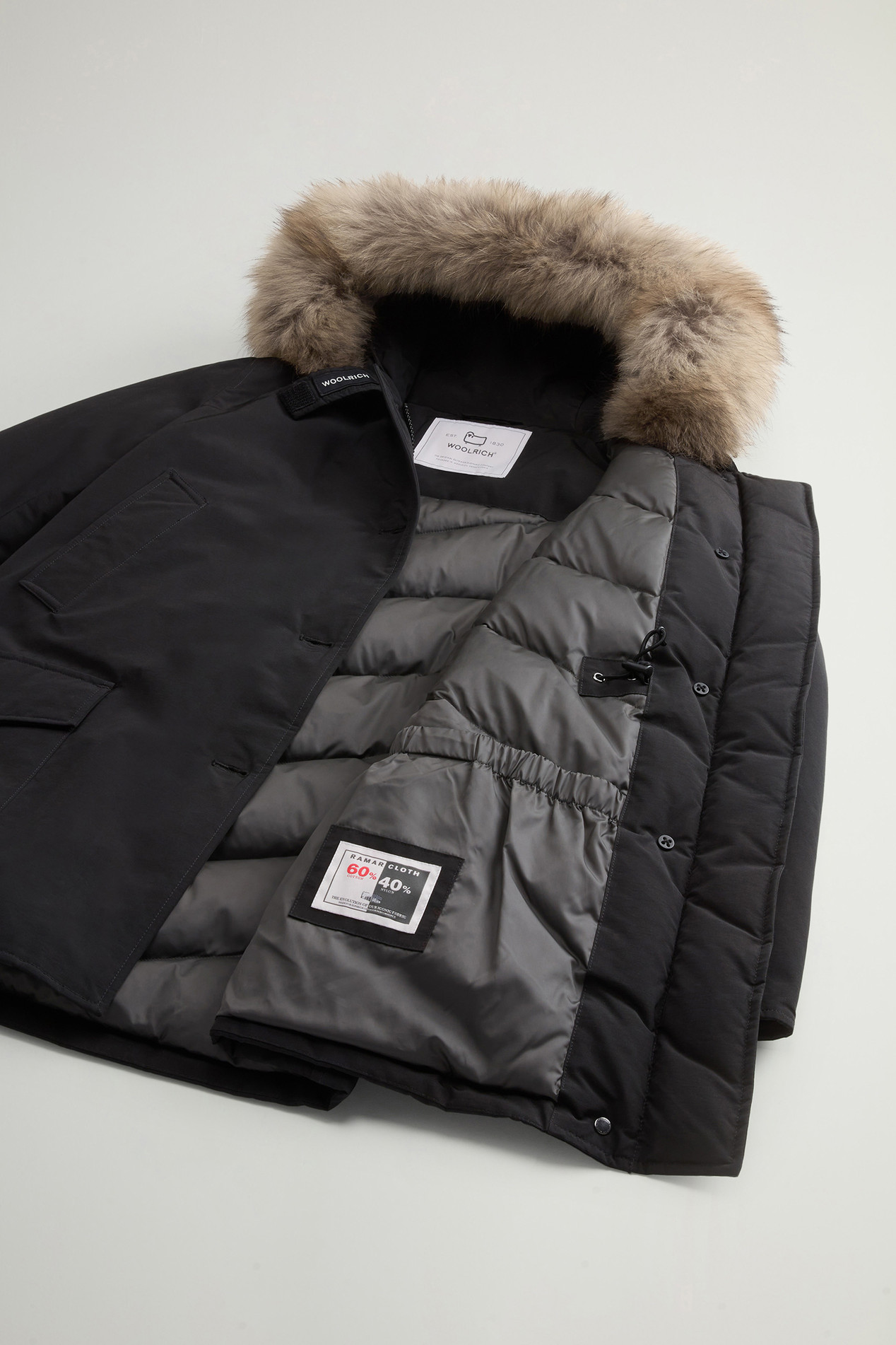 Arctic Parka in Ramar Cloth with Four Pockets and Detachable Fur Black photo 9 | Woolrich