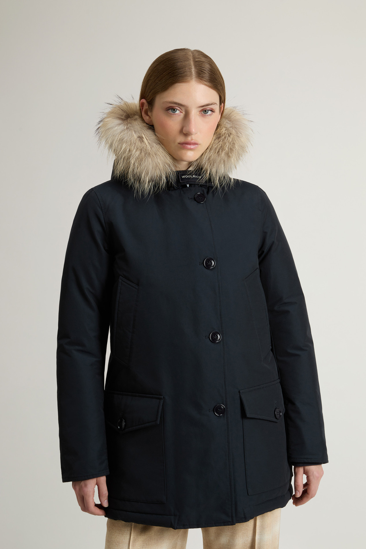 Arctic Parka in Ramar Cloth with Four Pockets and Detachable Fur Blue photo 1 | Woolrich