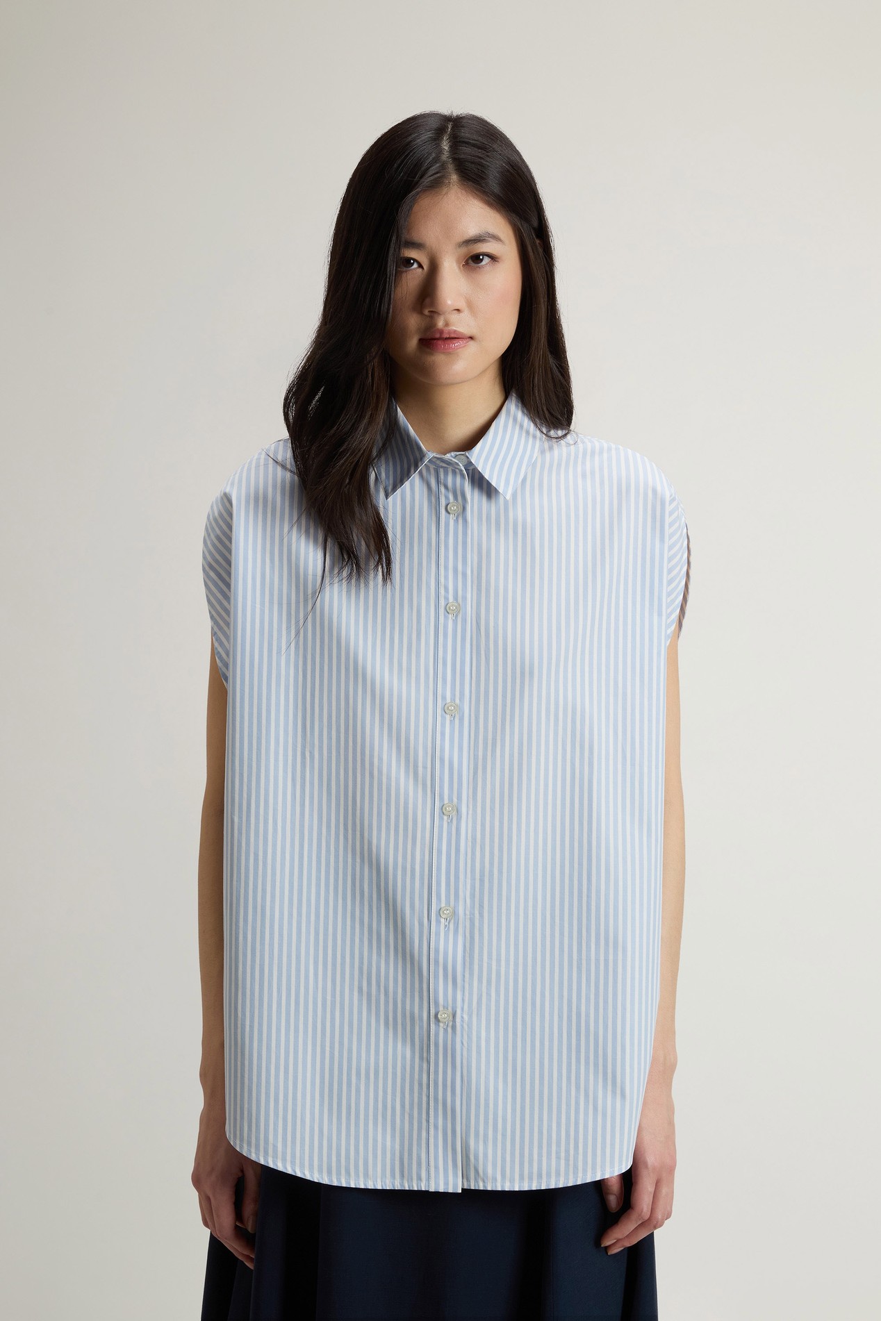 STRIPED COTTON POPLIN BLOUSE Blue photo 1 | Woolrich